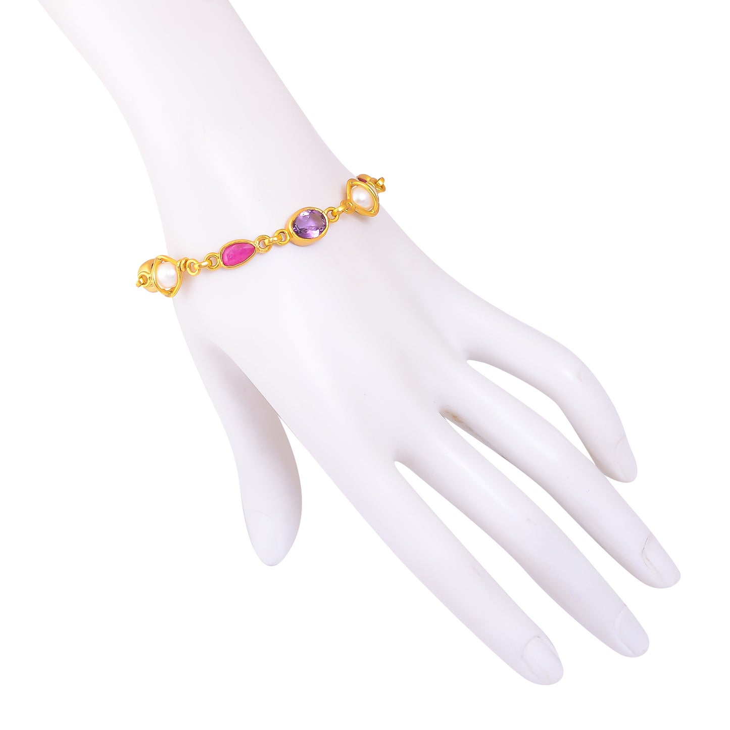 Buy Indian Handcrafted Silver Gold Plated Ruby/pearl/amethyst Bracelet