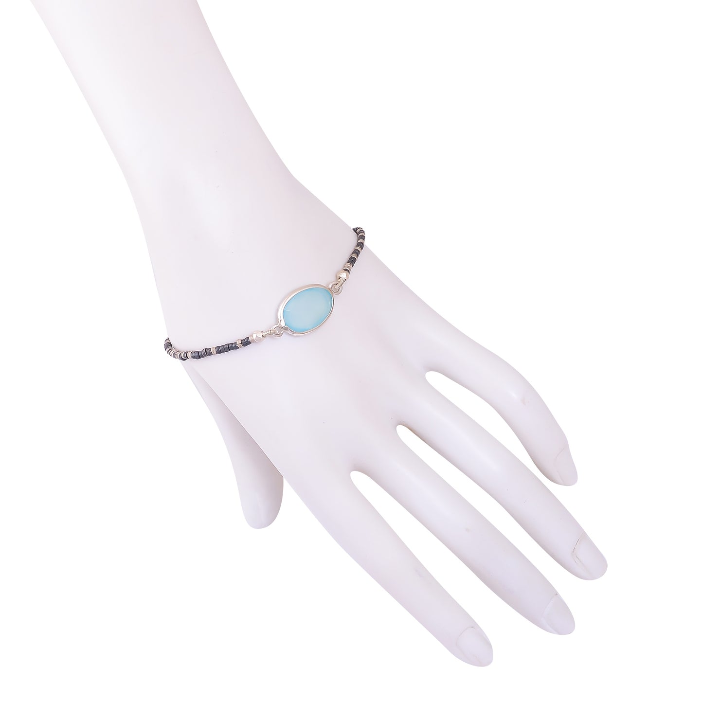 Buy Indian Handmade Silver Black Plated Chalcedony Bracelet