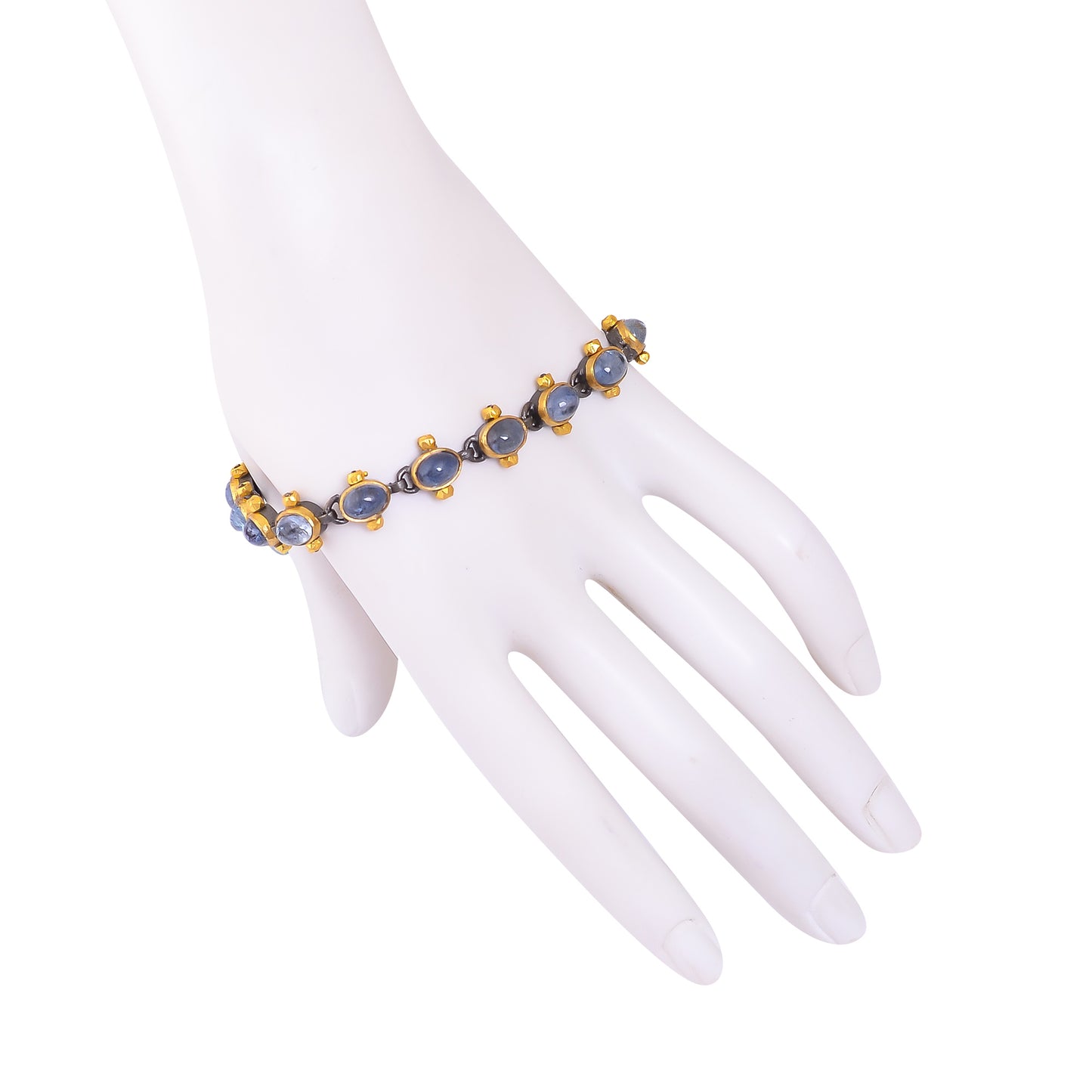 Buy Handcrafted Silver Gold Black Plated Aquamarine Bracelet