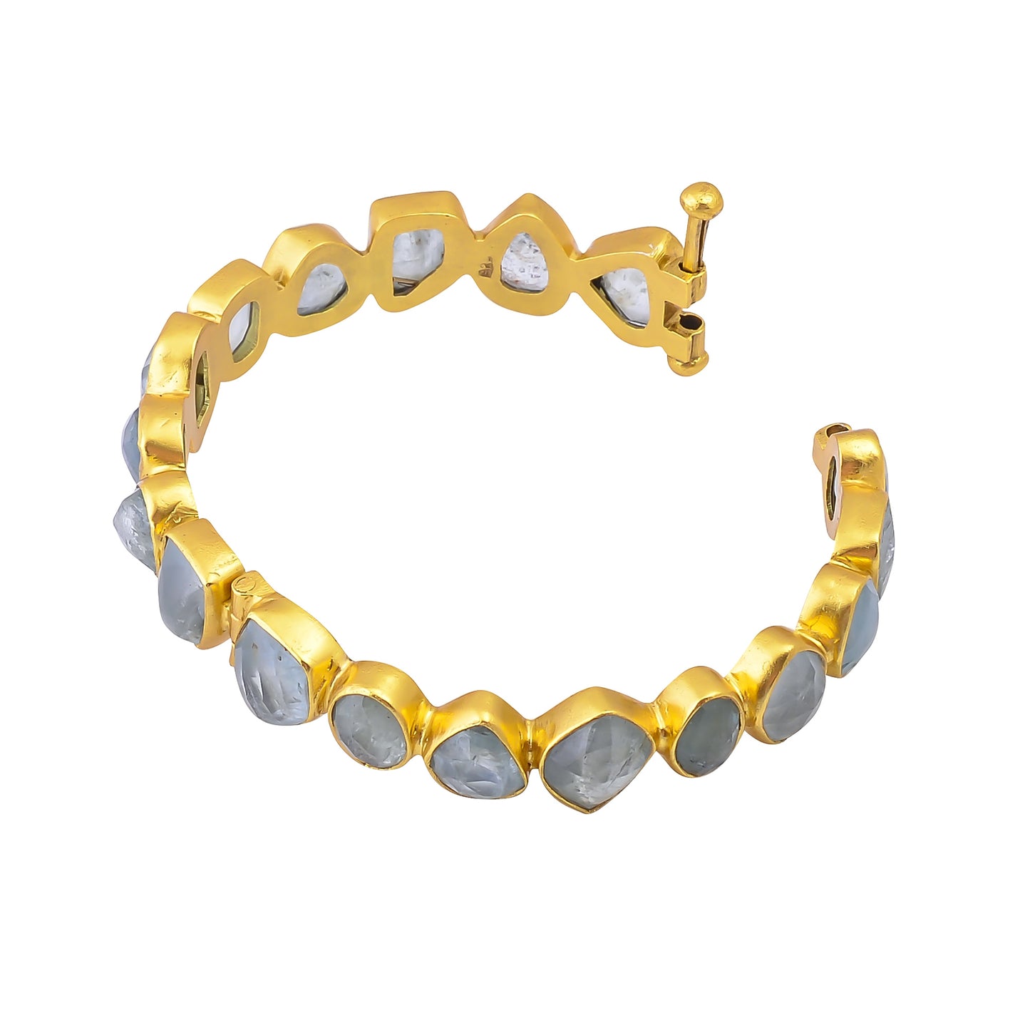 Buy Luxury Handmade Silver Gold Plated Aquamarine Odd Cut Bangle