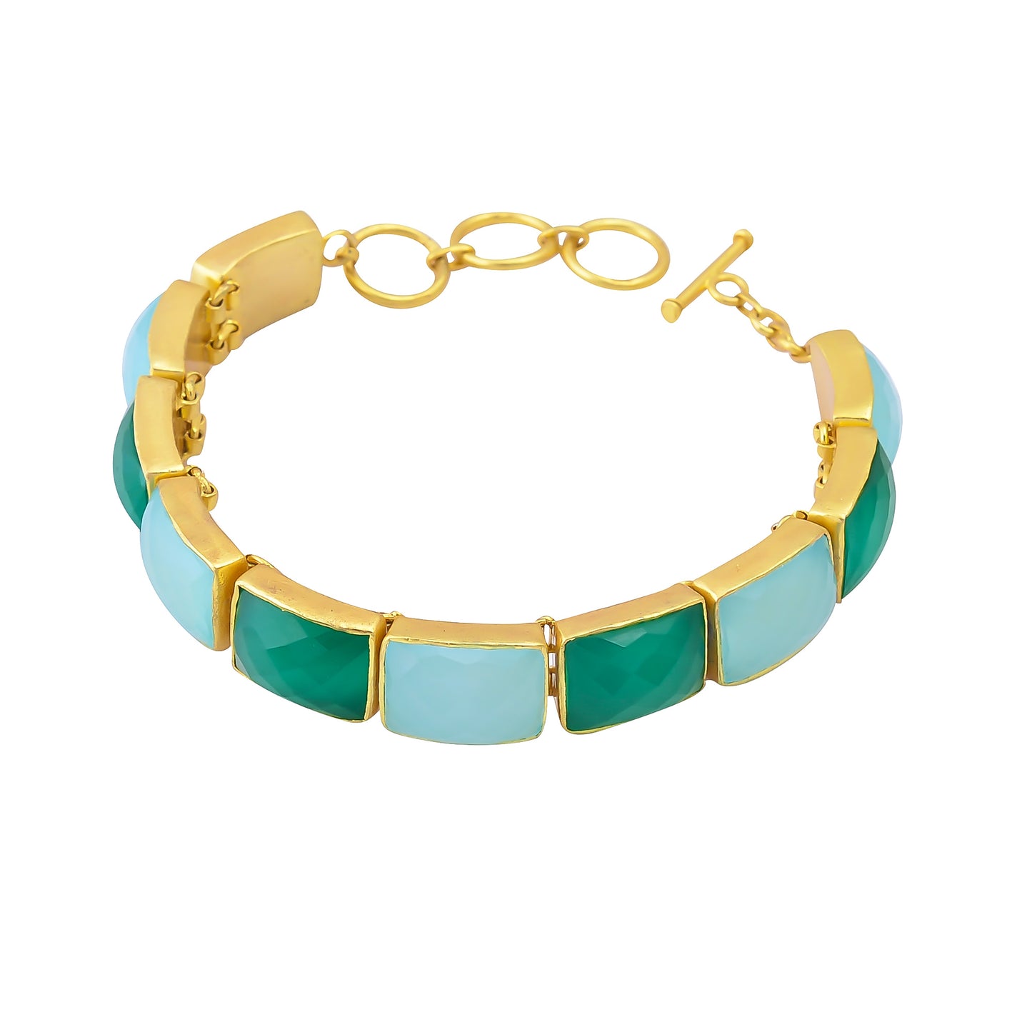 Buy Handcrafted Silver Gold Plated Onyx/chalcedony Bracelet