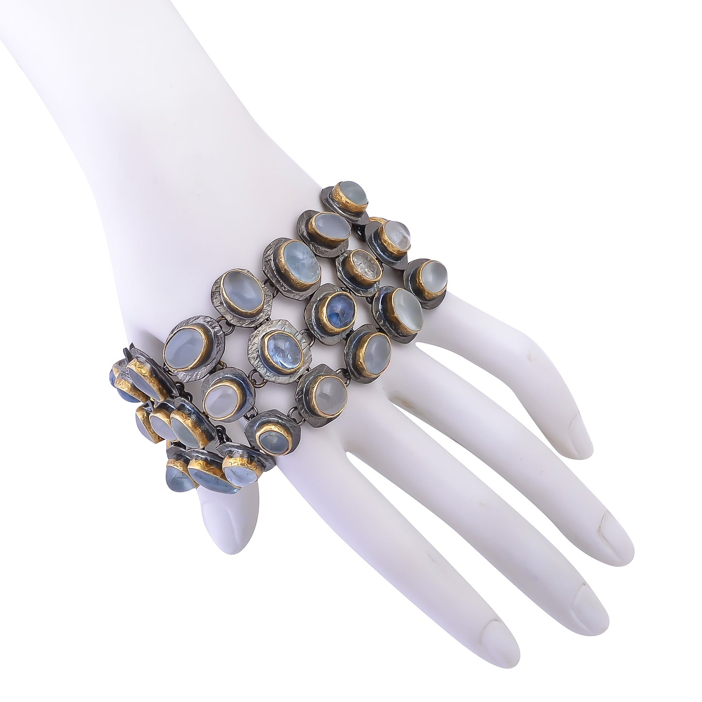 Buy Handmade Silver Gold Black Plated Aquamarine Bracelet