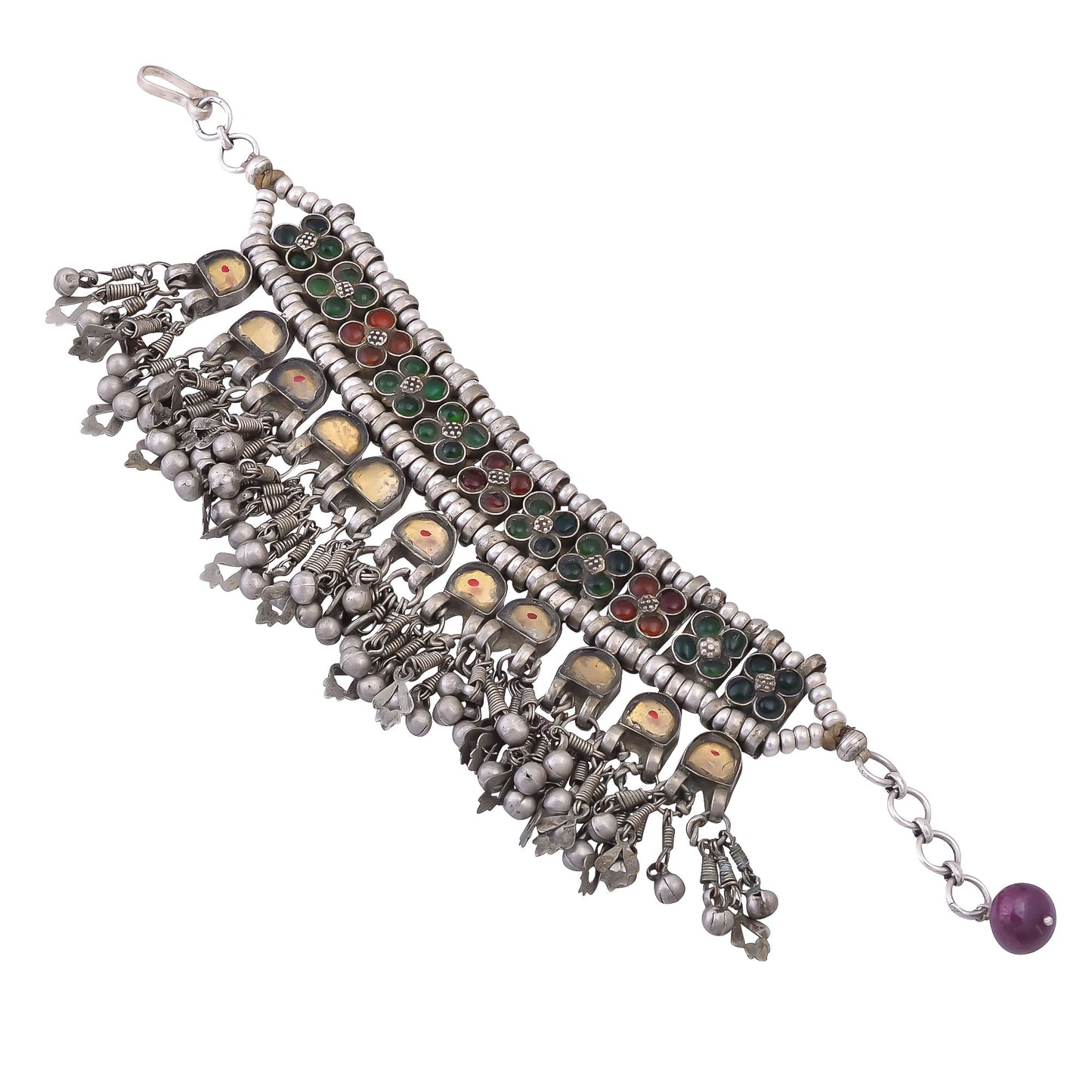 Buy Handcrafted Silver Glass Stone Old Charms Bracelet