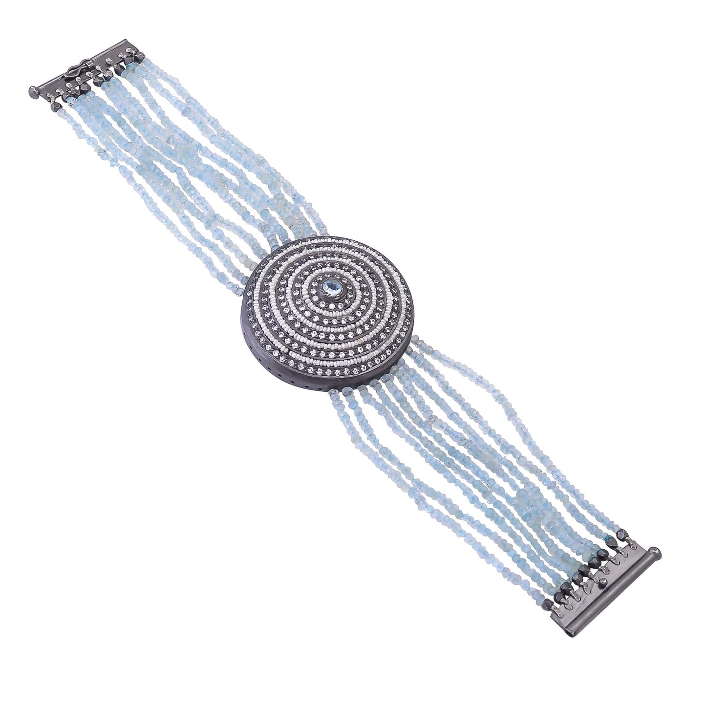 Buy Indian Handcrafted Silver Black Plated Zircon/pearl Thekda Aquamarine Bracelet