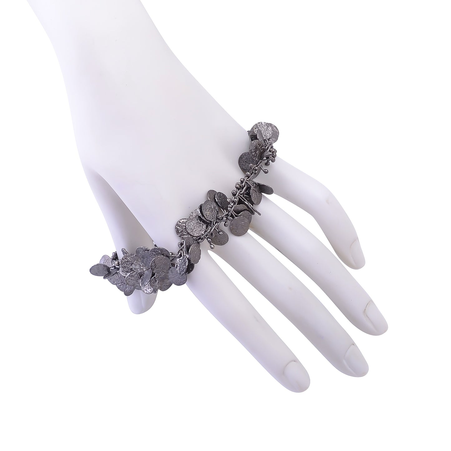 Buy Indian Handmade Silver Black Plated Texture Sheets Charms Bracelet