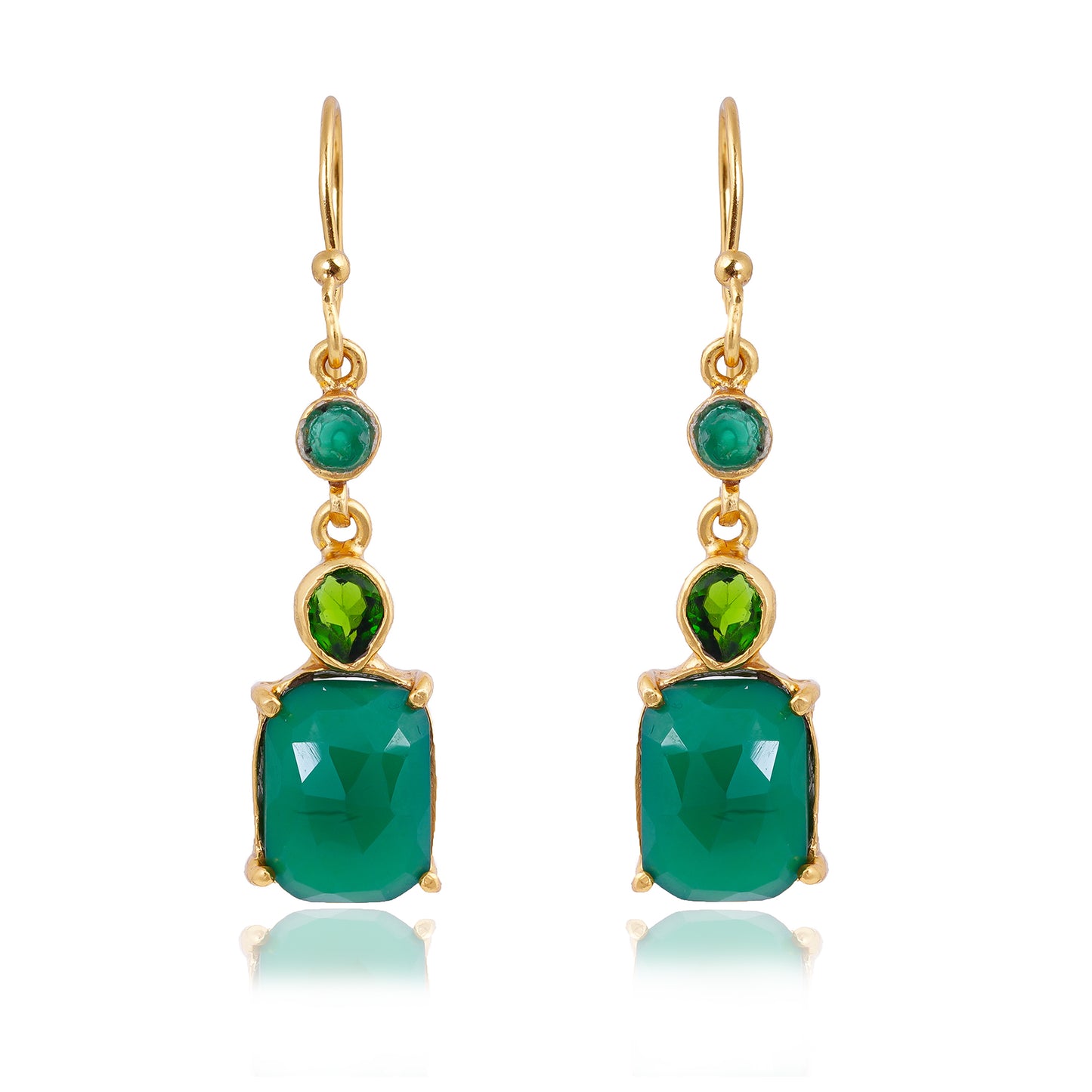 Buy Silver Gold Plated Green Onyx / Tourmaline / Emerald Earring