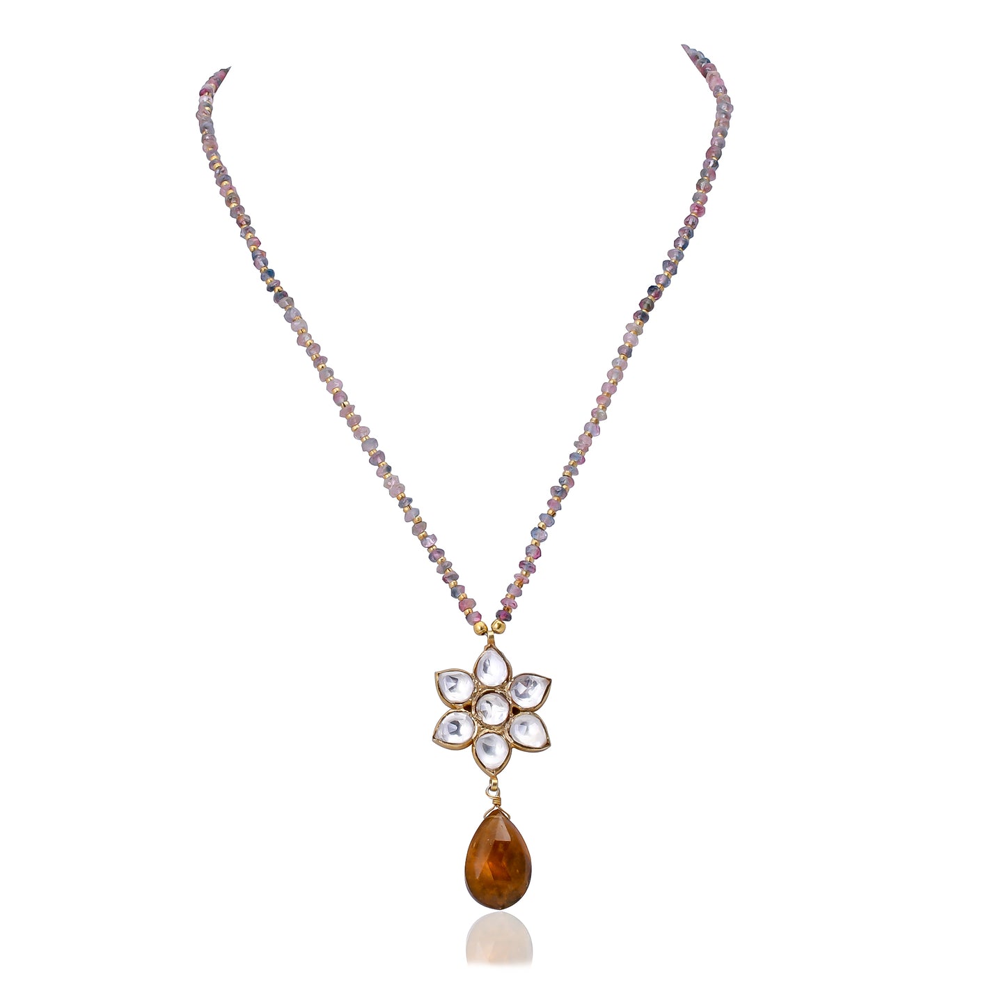 Silver Gold Plated Tourmaline Necklace With Jadau Tourmaline Drop Pendant