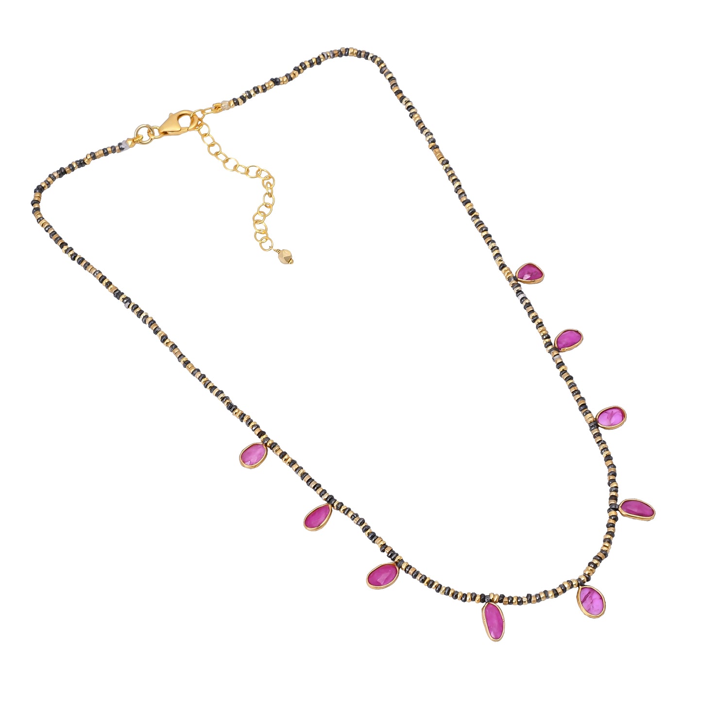 Silver Gold & black Plated Ruby Necklace