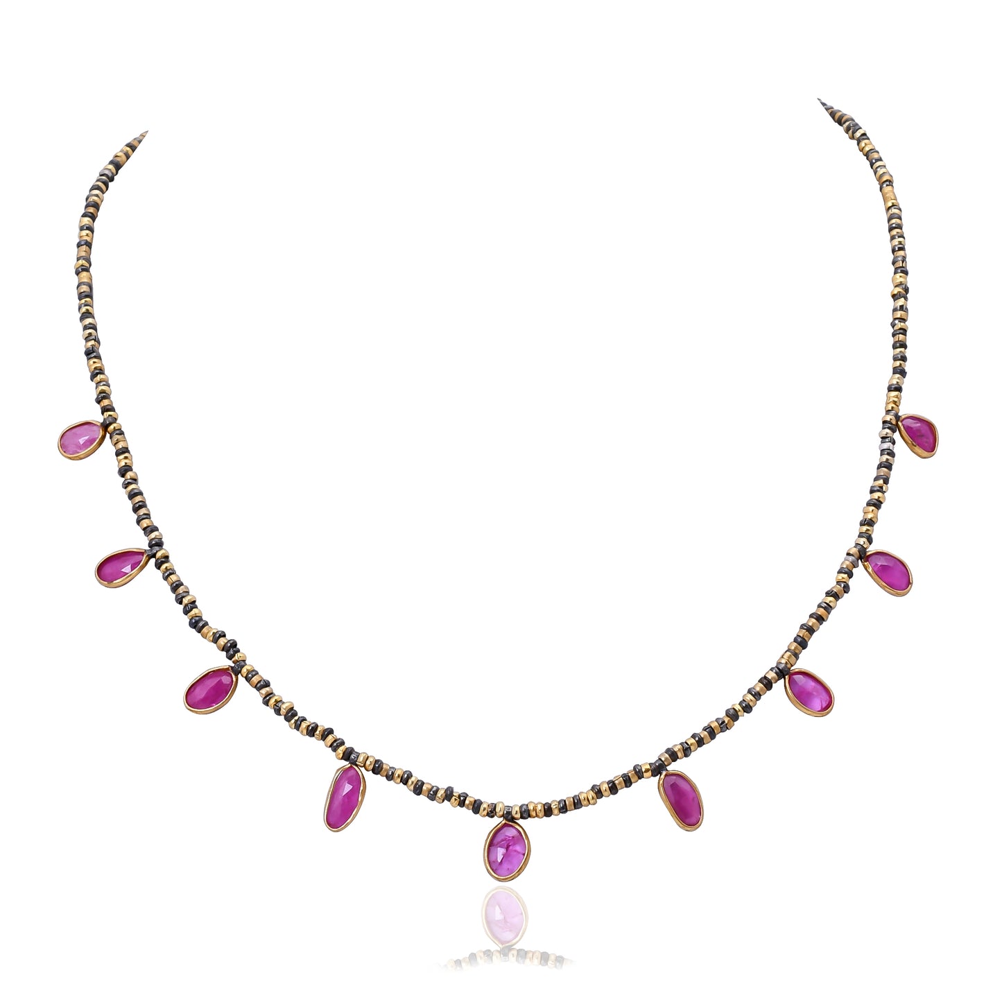 Silver Gold & black Plated Ruby Necklace