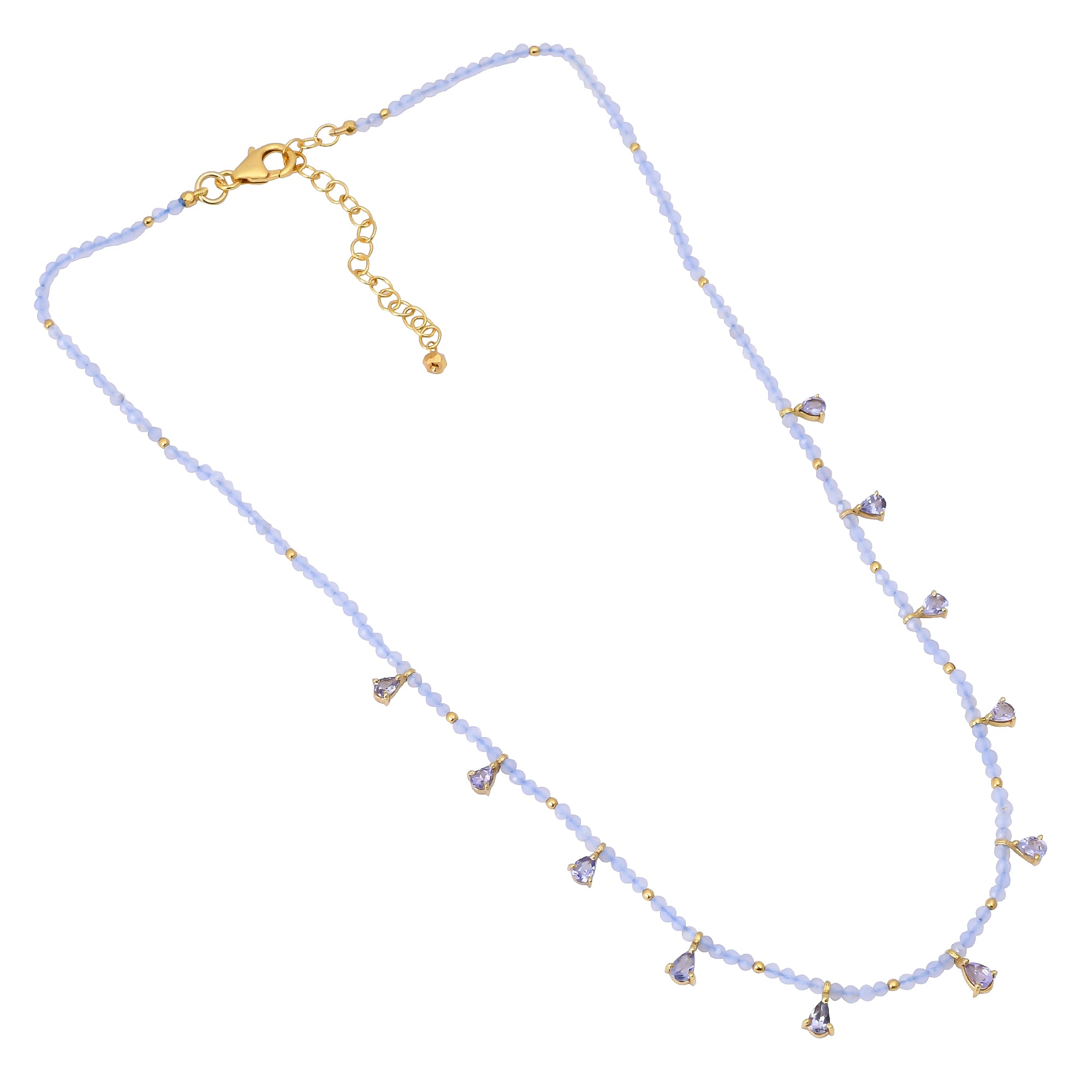 Silver Gold Plated Tanzanite and Chalcedony Necklace
