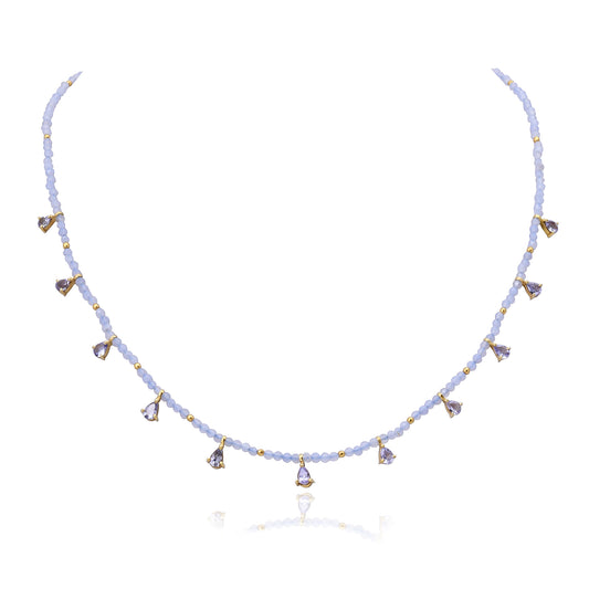 Silver Gold Plated Tanzanite and Chalcedony Necklace