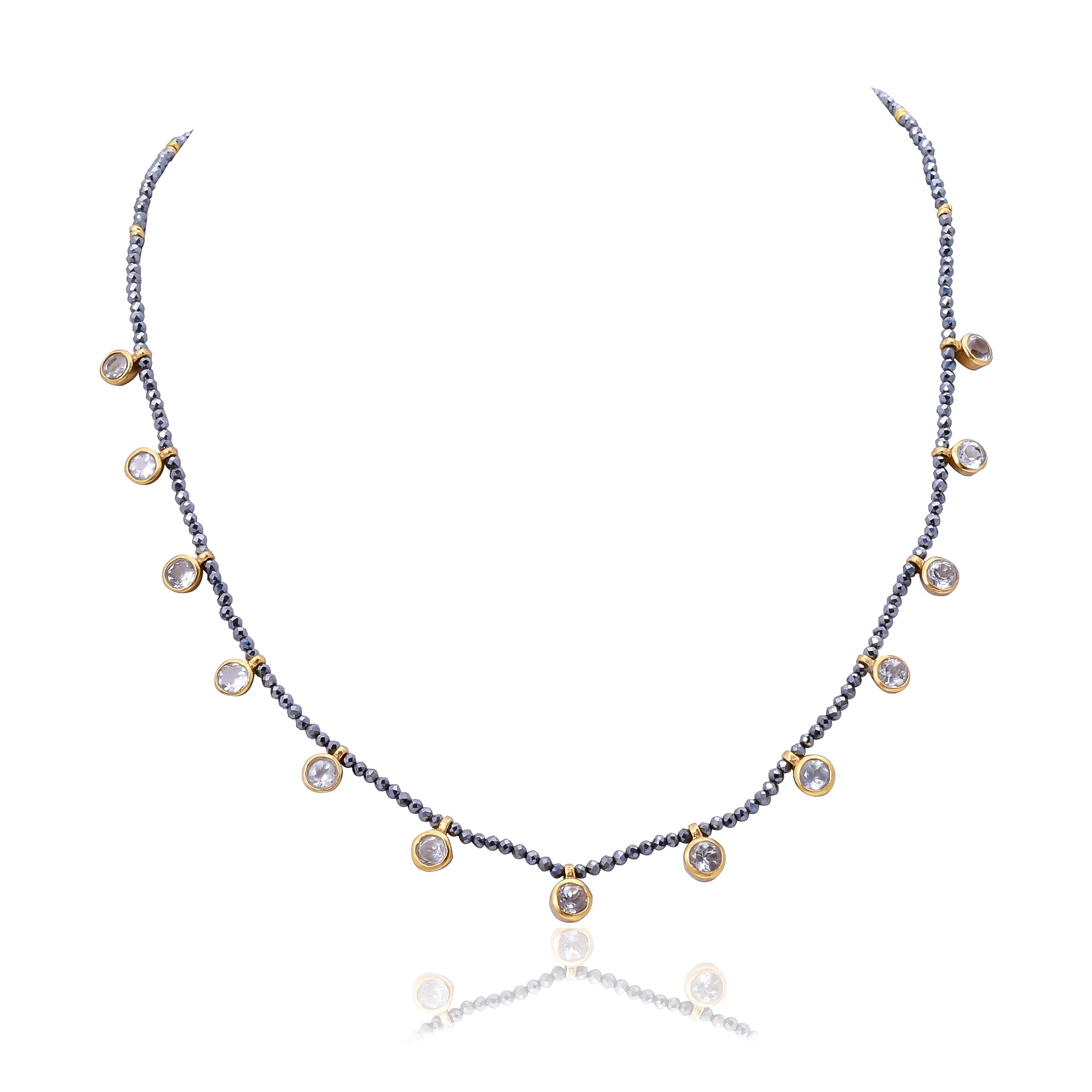 Silver Gold Plated Gunmetal and Aquamarine Necklace