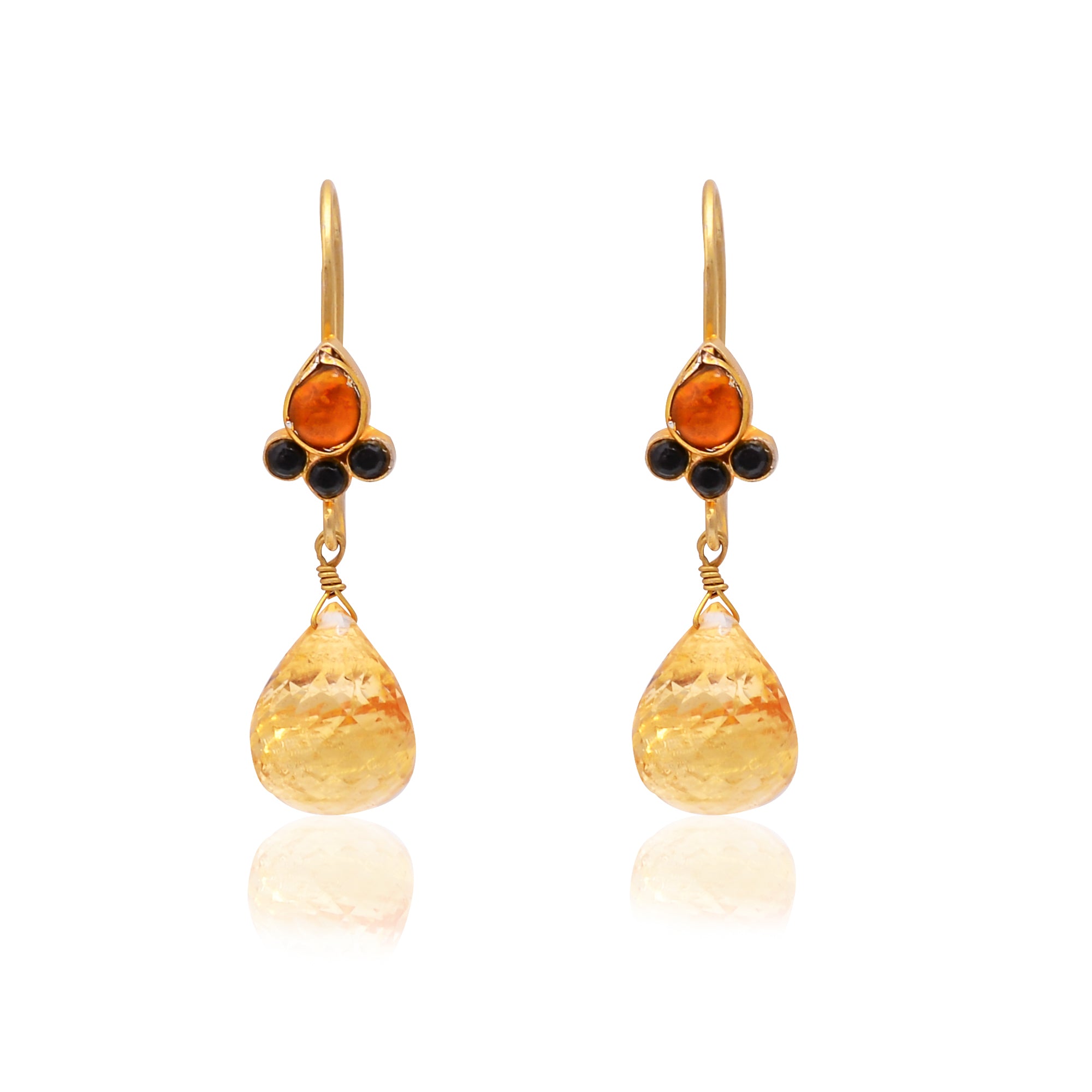 Silver Gold-Plated Citrine & Black Onyx Earring