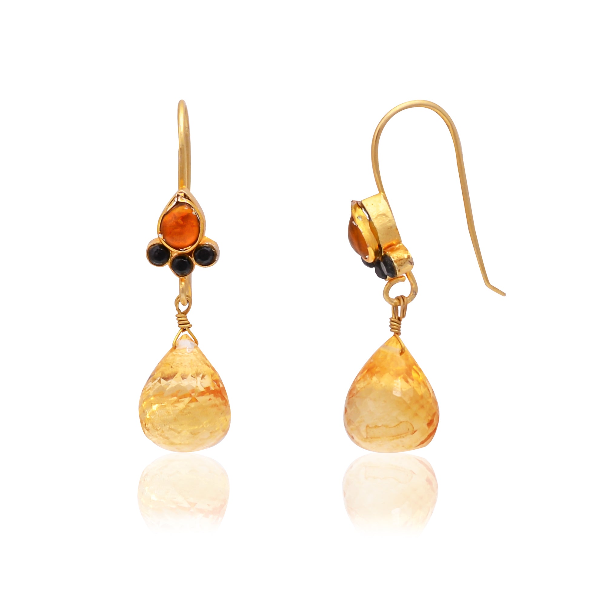 Silver Gold-Plated Citrine & Black Onyx Earring