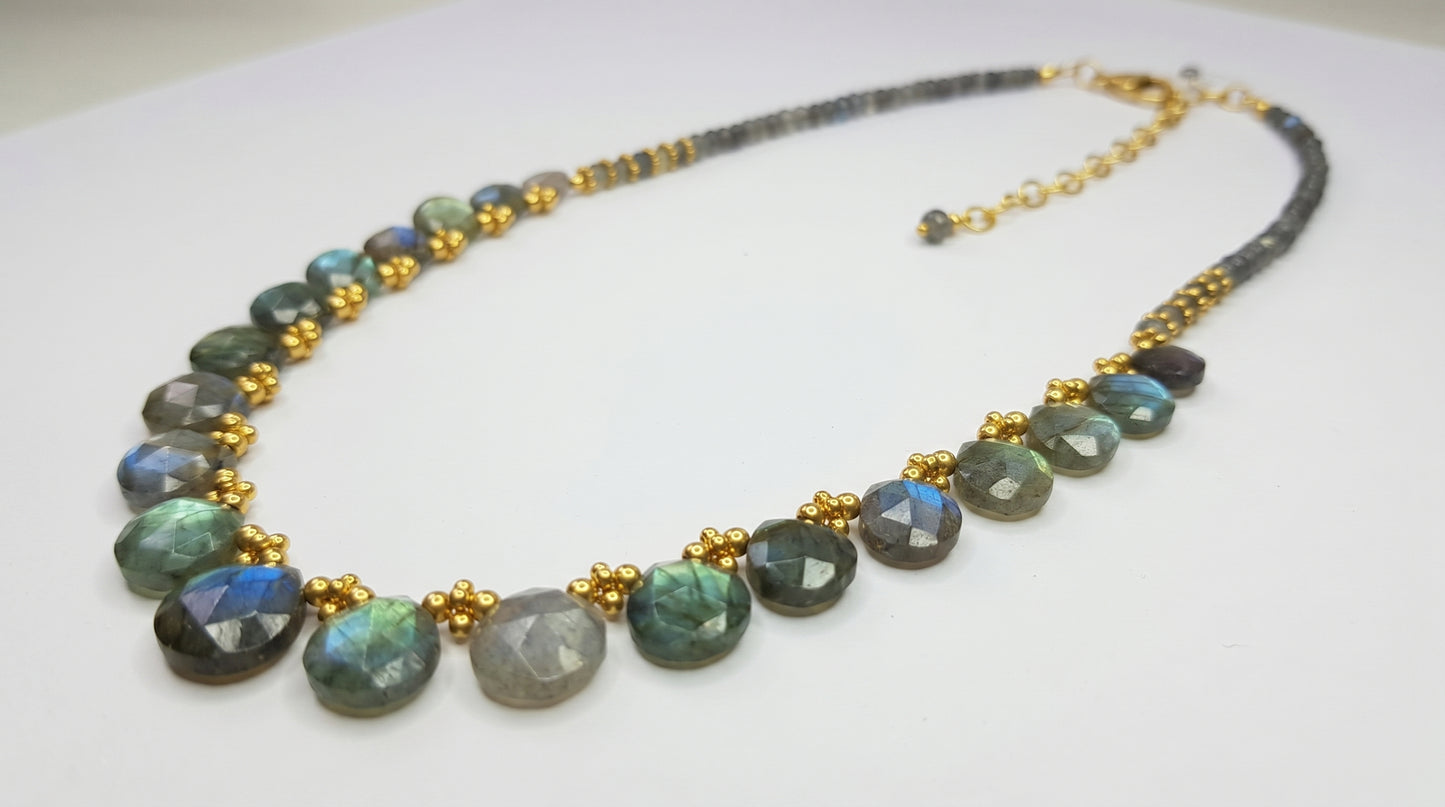 925 Sterling Silver Gold Plated Faceted Heart shape Labradorite Gemstone Necklace
