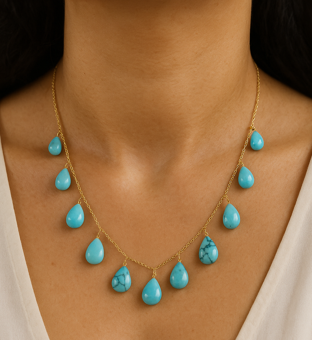 Handmade 925 Silver Gold Plated Turquoise Necklace