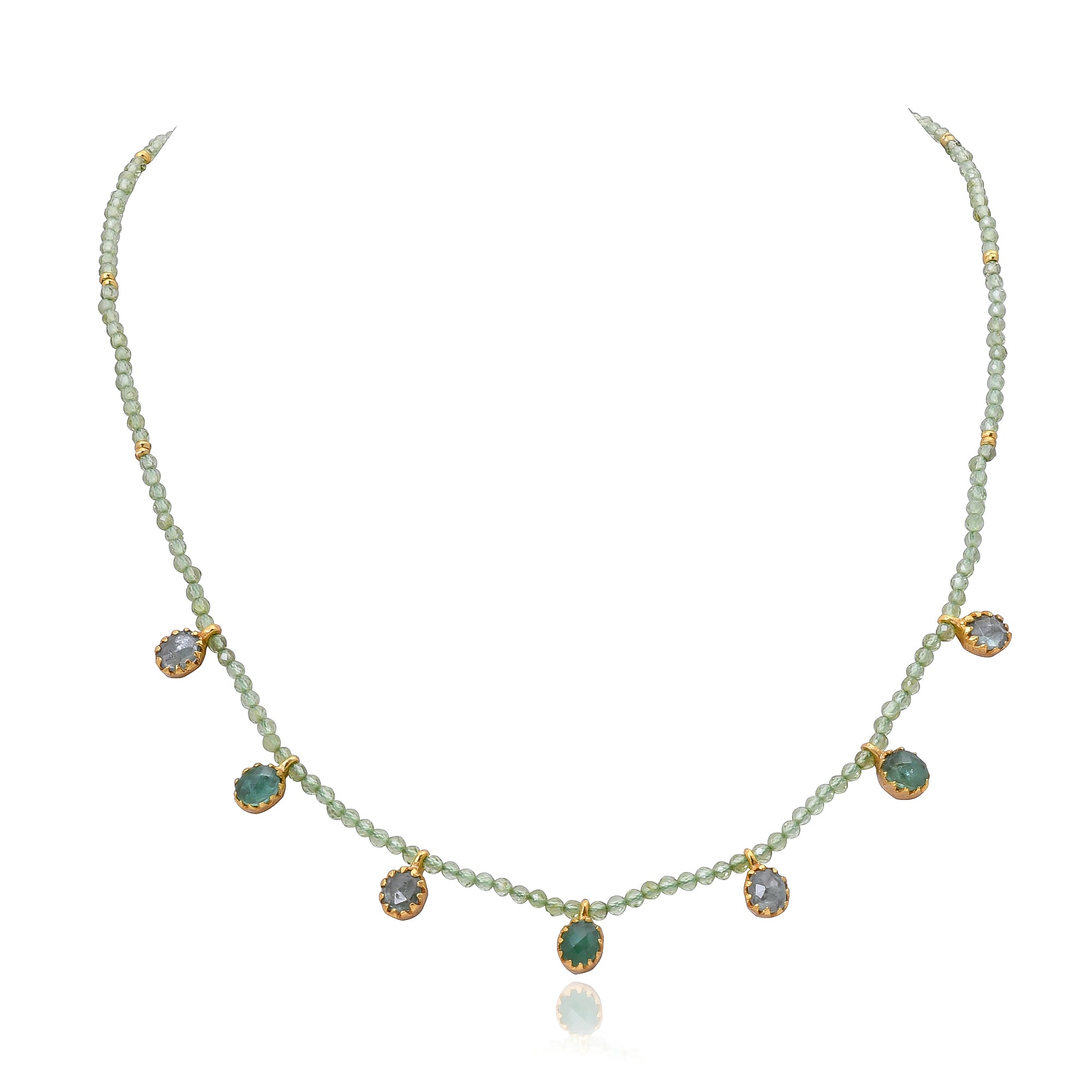 Silver Gold Plated Peridot and Kyanite Necklace