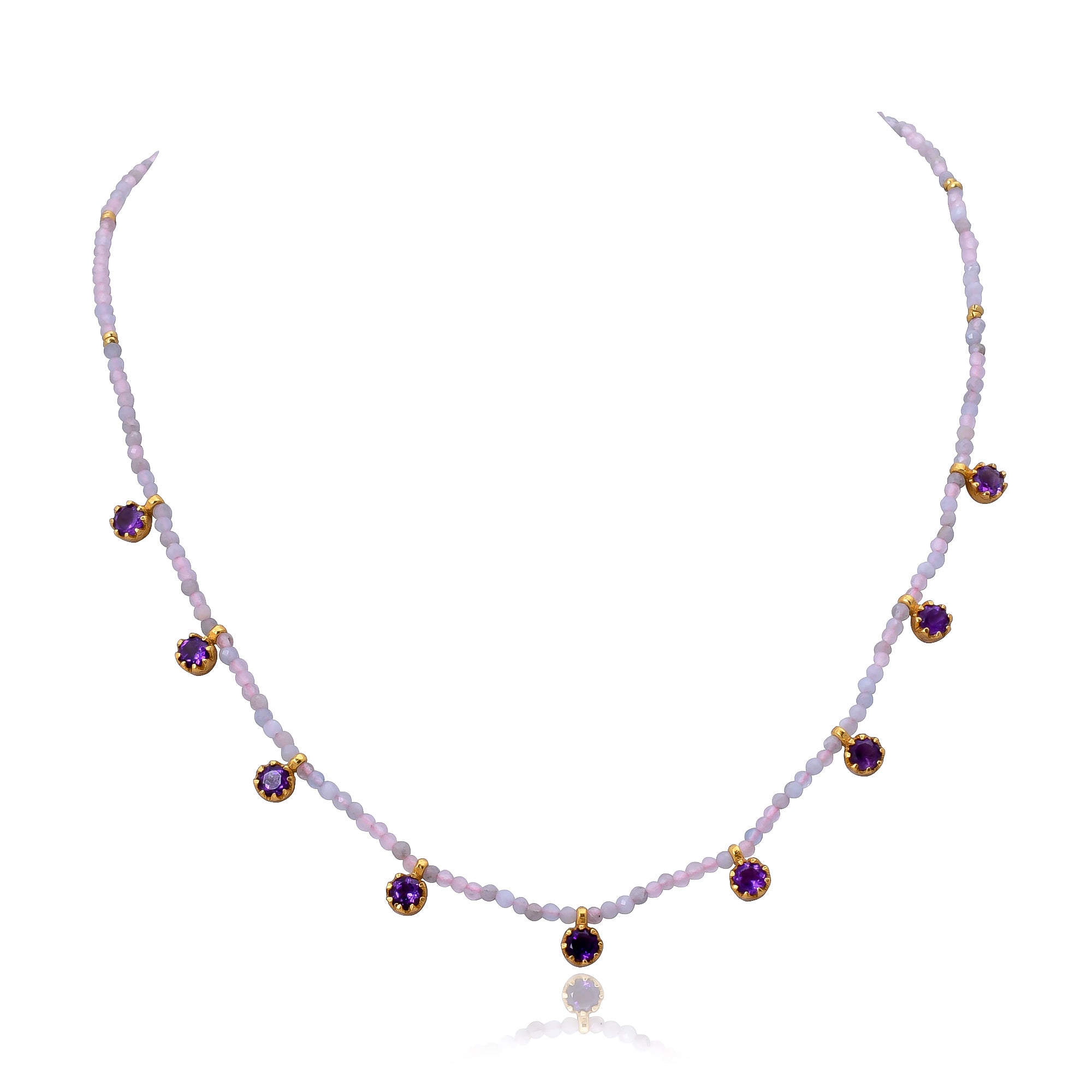 Silver Gold Plated Pink Opal and Amethyst Necklace