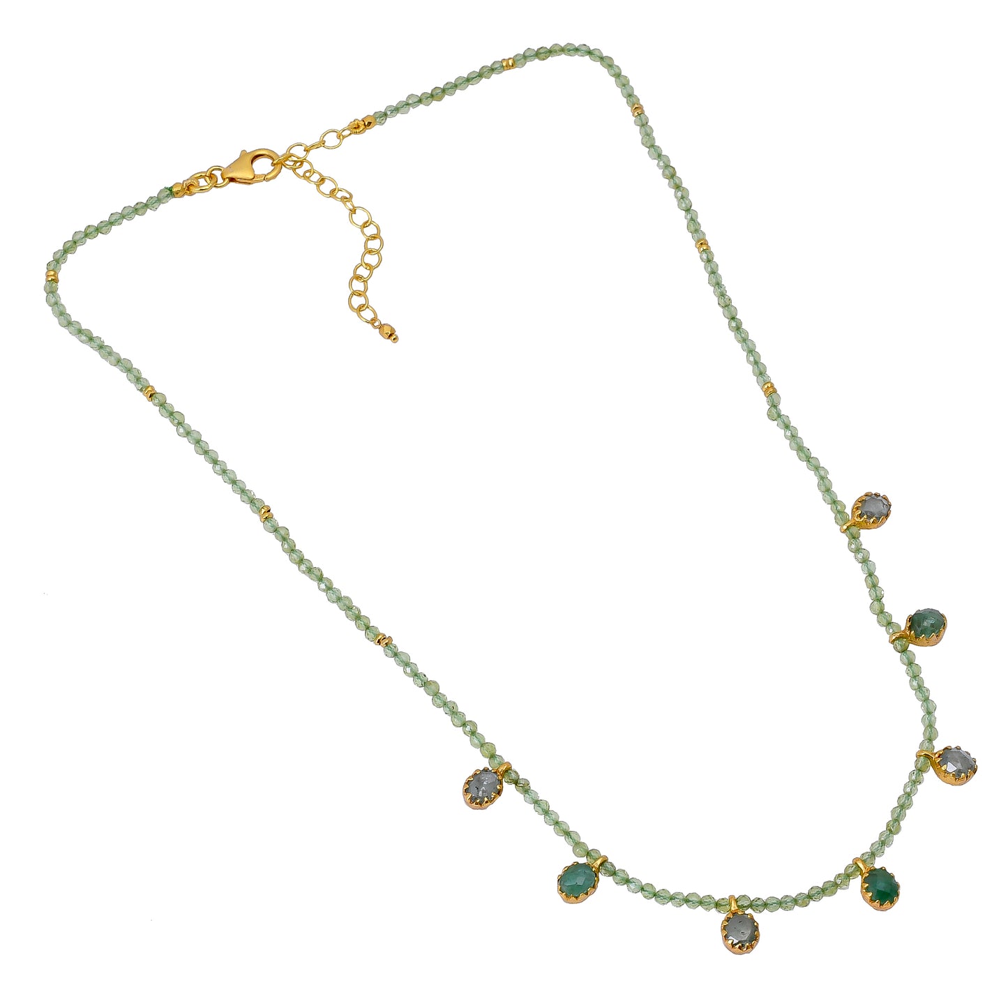 Silver Gold Plated Peridot and Kyanite Necklace