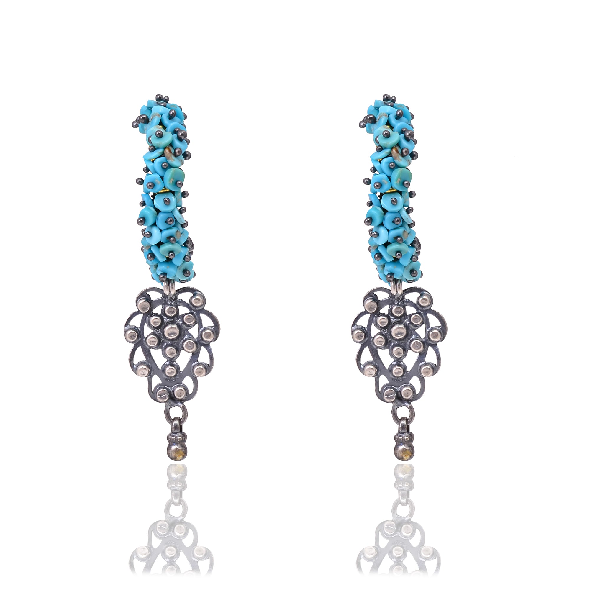 Handmade Silver Oxidized Blue Turquoise Earring