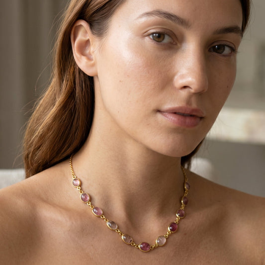 925 Silver Gold Plating Elegant Bi Tourmaline Necklace