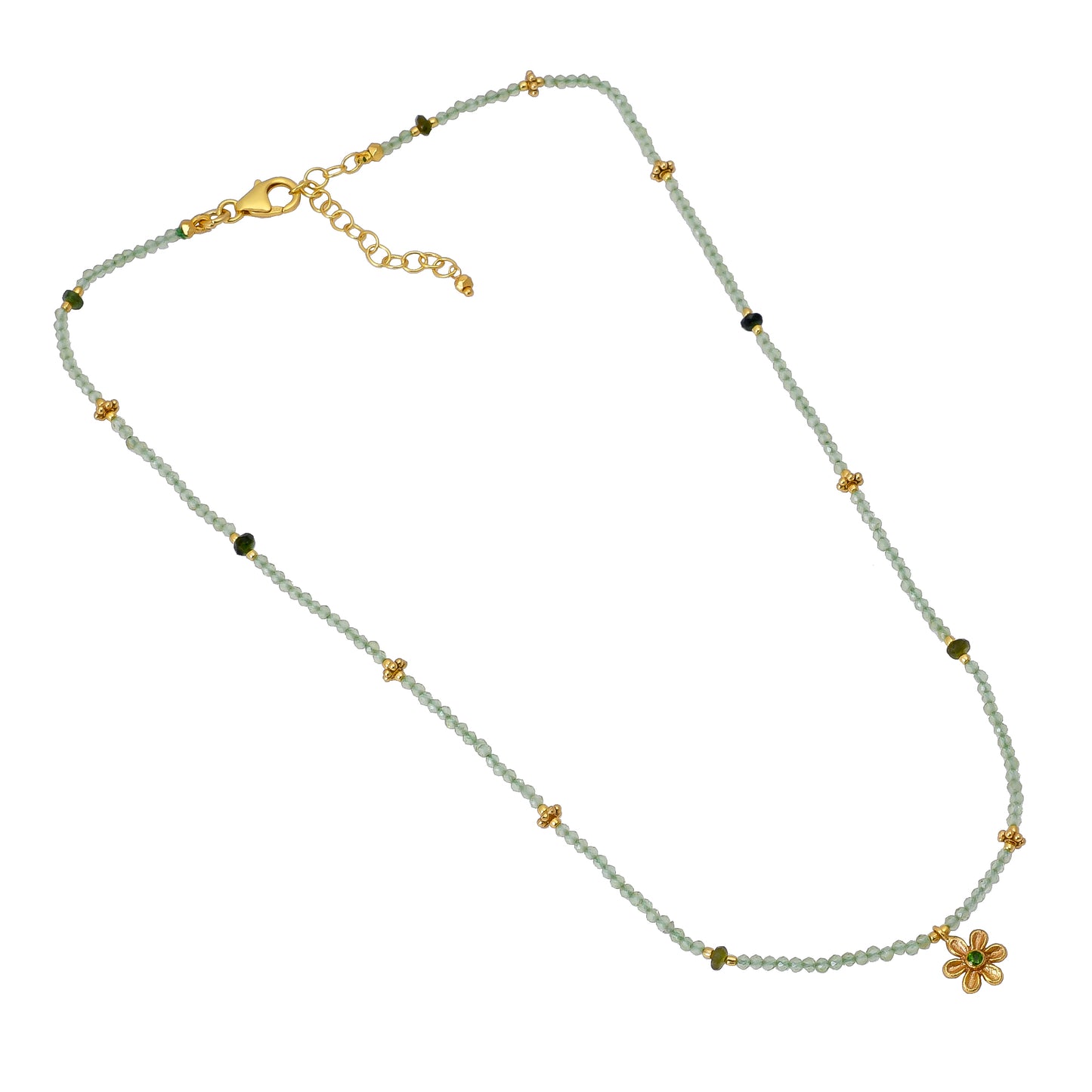 Silver Gold Plated Tourmaline and Peridot Necklace