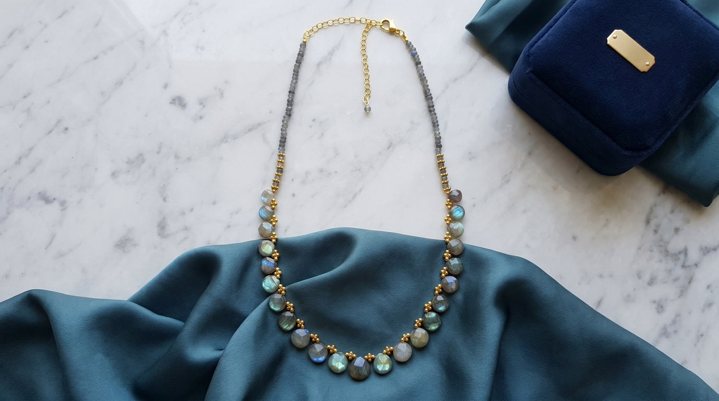 925 Sterling Silver Gold Plated Faceted Heart shape Labradorite Gemstone Necklace