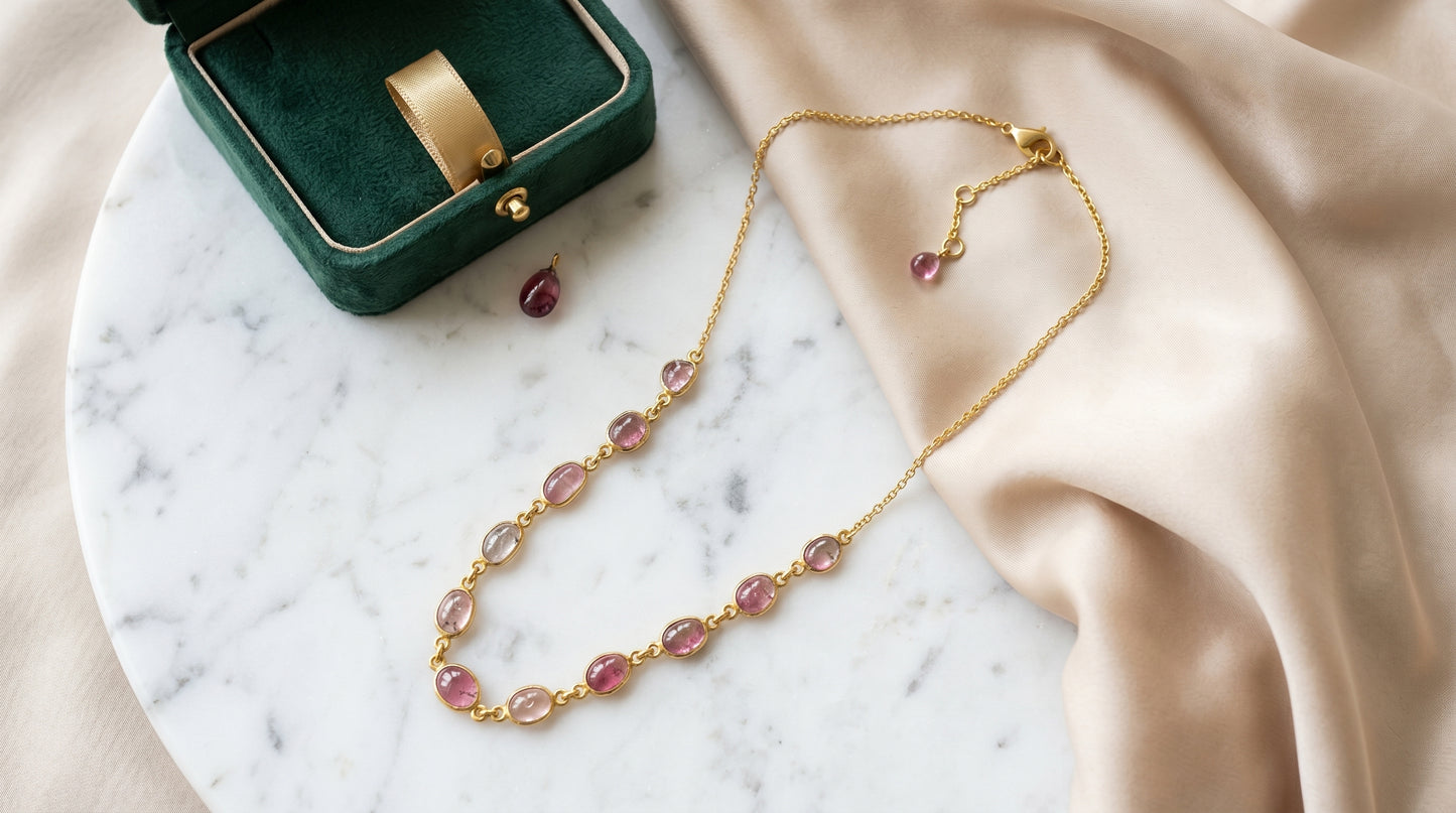 925 Silver Gold Plating Elegant Bi Tourmaline Necklace