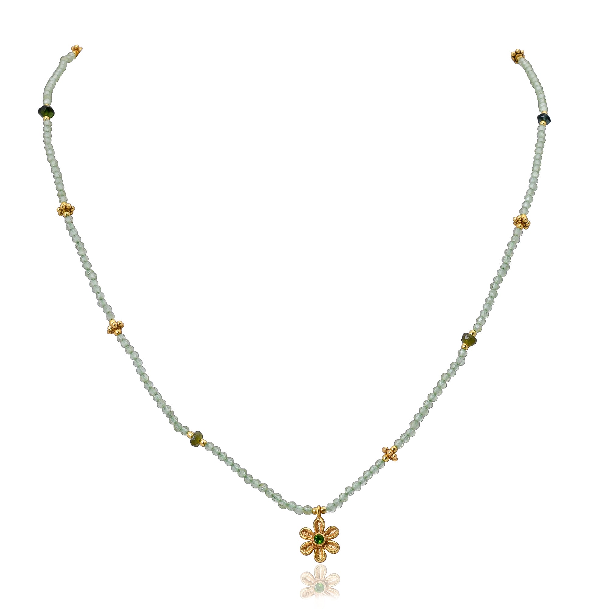 Silver Gold Plated Tourmaline and Peridot Necklace