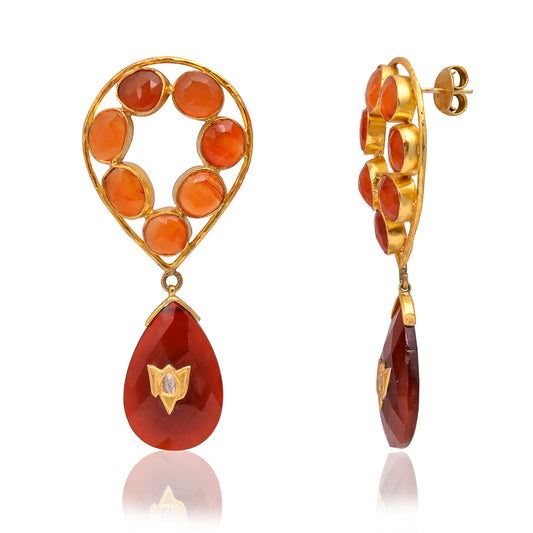 Silver Gold-Plated Carnelian/Onyx Jadau Earring with Diamond