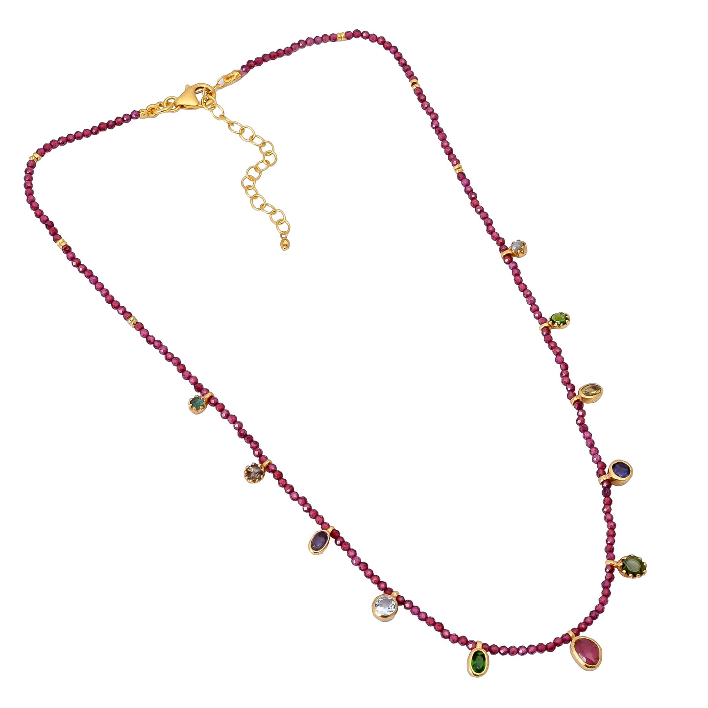 Silver Gold Plated Multi Stone pendants With Garnet String Necklace