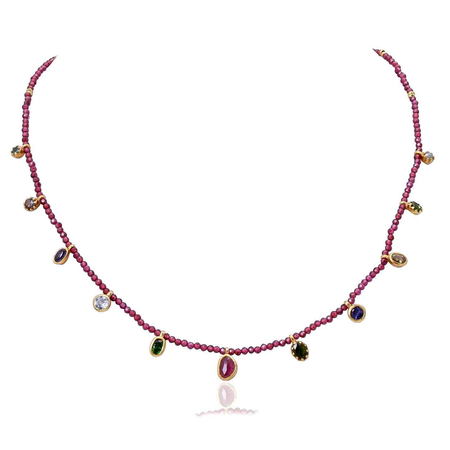 Silver Gold Plated Multi Stone pendants With Garnet String Necklace