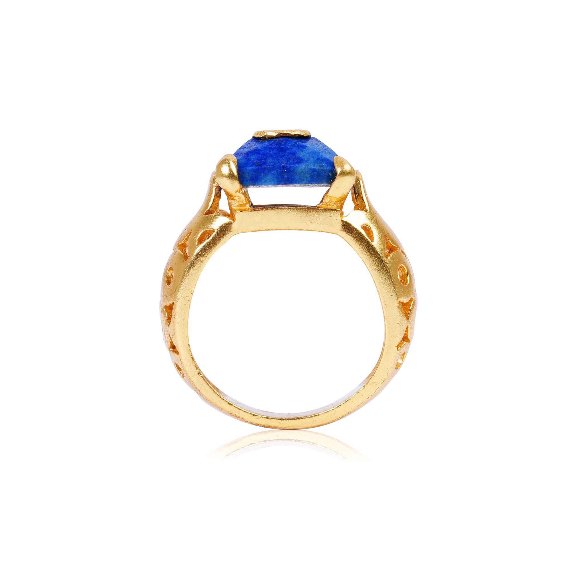 Silver gold plated ring with Lapis/Diamond and 24kt gold Jadai