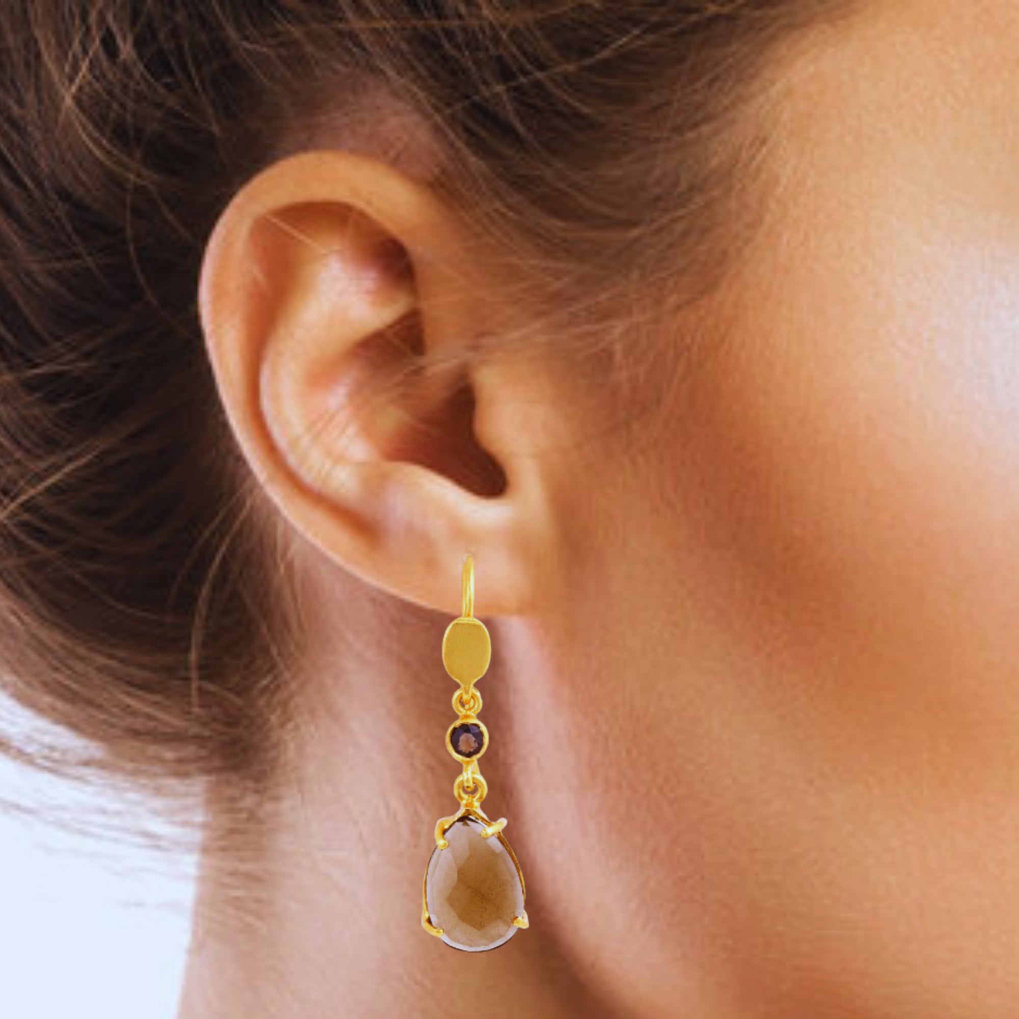 Handcrafted Silver Gold Plated Smokey Earring