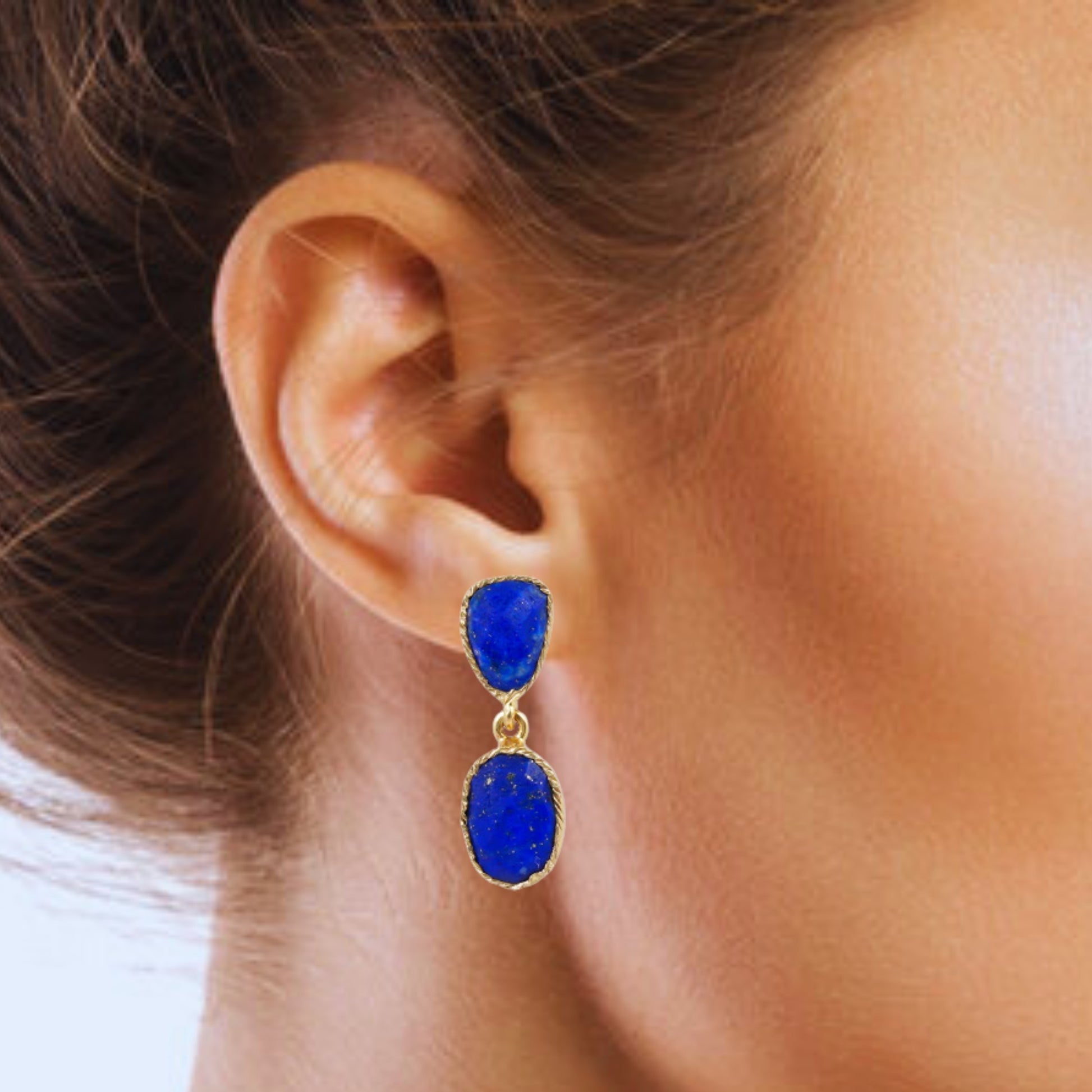 Buy Handcrafted Silver Gold Plated Lapis Earring