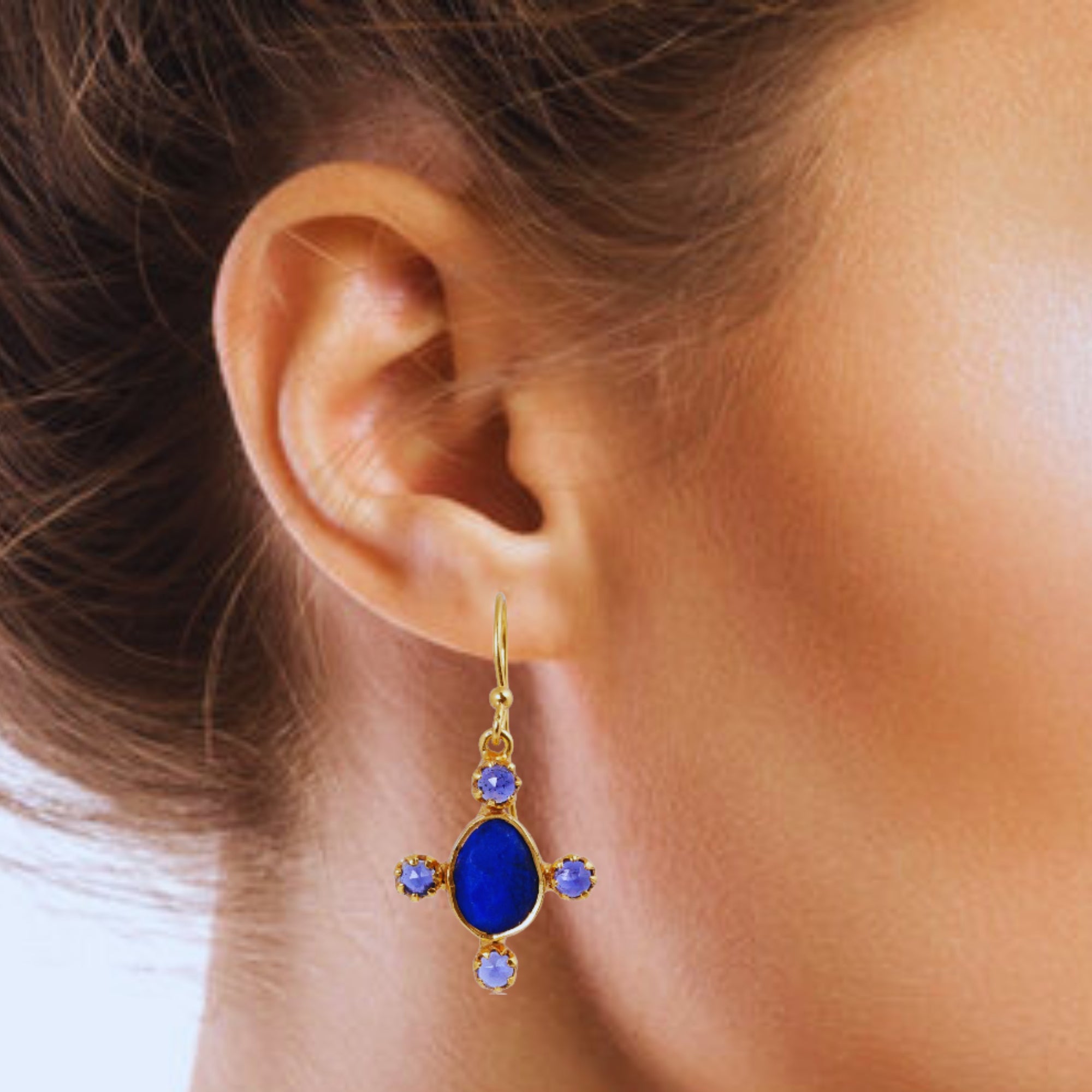 Buy Indian Handcrafted Silver Gold Plated Lapis / Iolite Earring