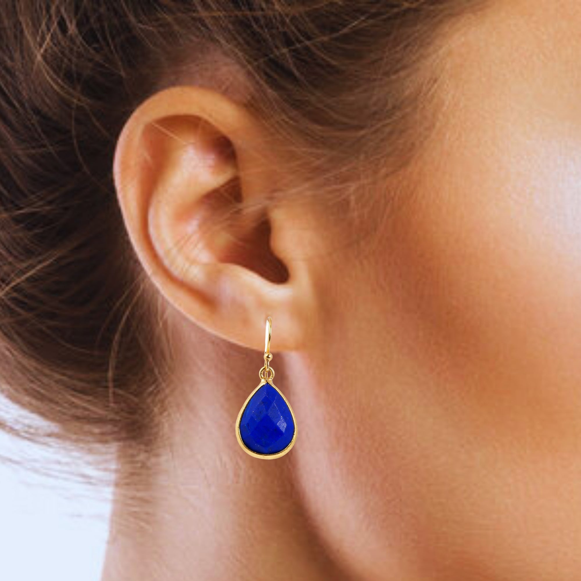 Buy Handcrafted Silver Gold Plated Blue Lapis Earring