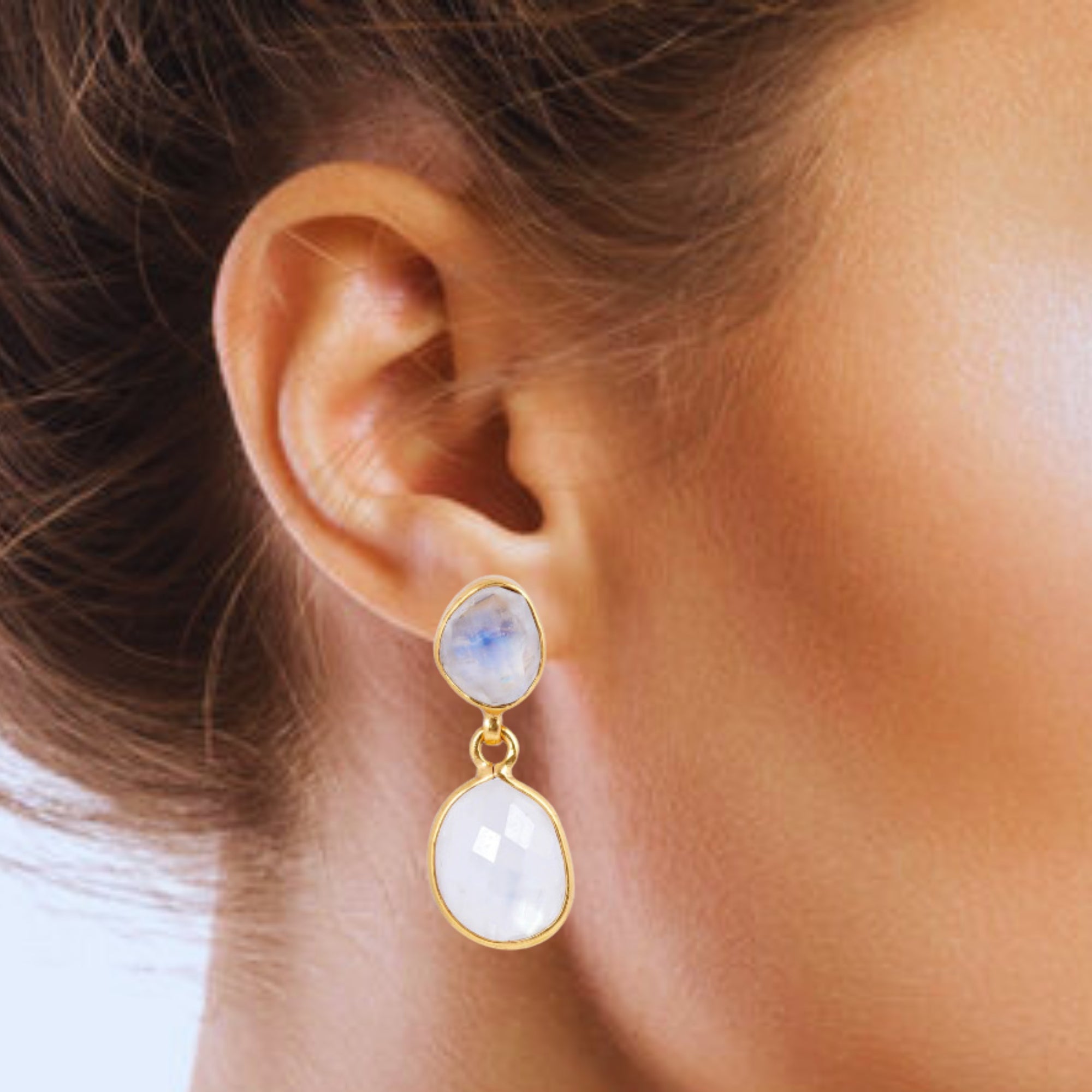 Buy Indian Handcrafted Silver Gold Plated Rainbow Moonstone Earring