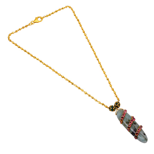 Handcrafted 925 Silver Gold Plated Emerald & Garnet Necklace