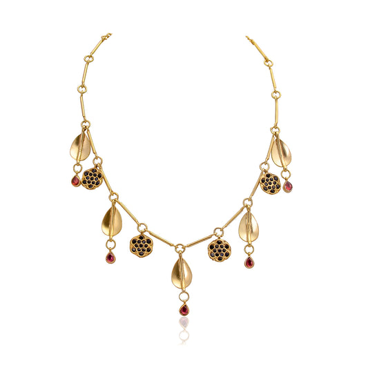 925 Silver Gold-Plated Handcrafted Black Onyx & Garnet Necklace