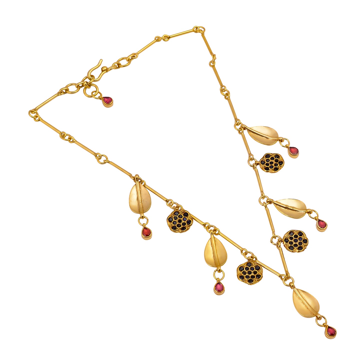 925 Silver Gold-Plated Handcrafted Black Onyx & Garnet Necklace