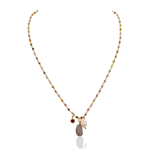 925 Silver Gold Plated Handcrafted Tourmaline & Pearl Necklace