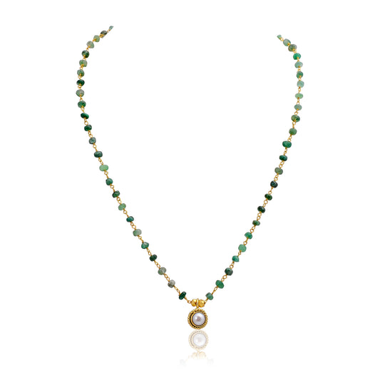 Handcrafted 925 Silver Gold Plated Emerald/Pearl Necklace
