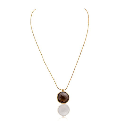 Handcrafted 925 Silver Gold Plated Smoky Quartz Gemstone Necklace.