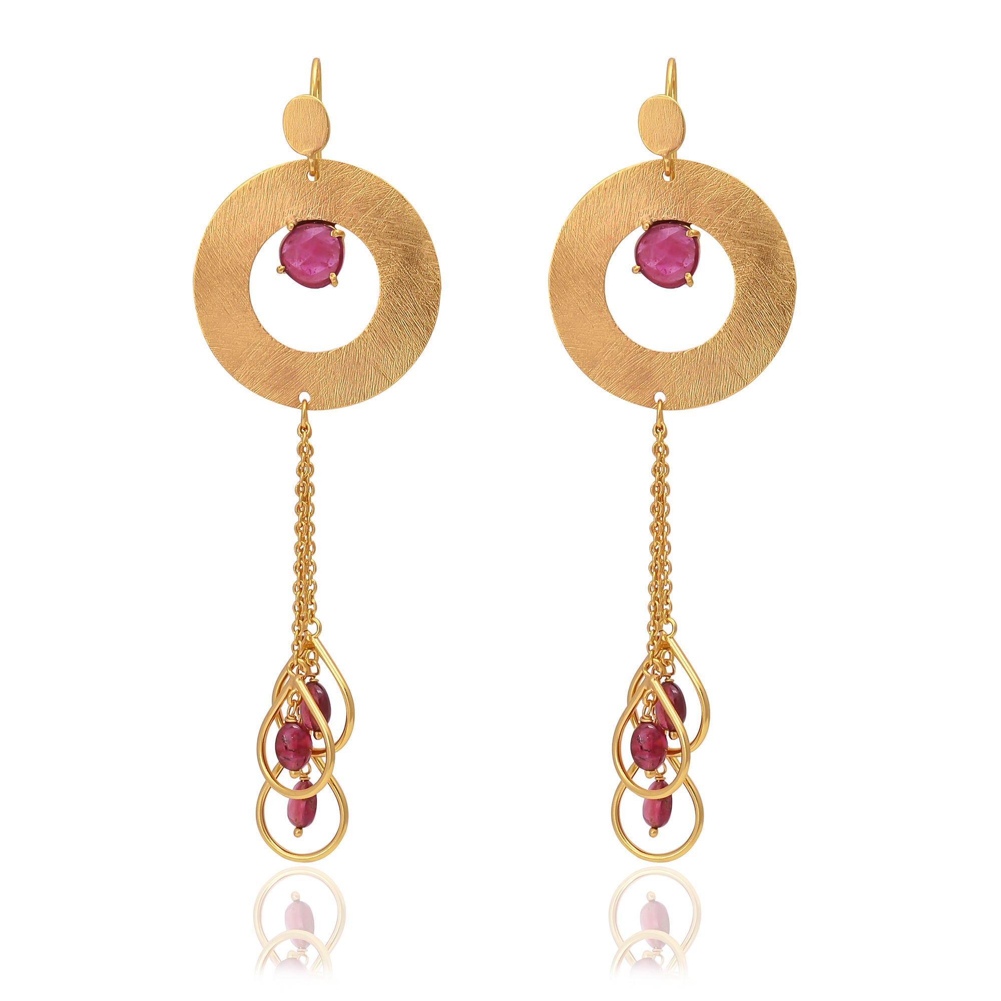 Silver Gold Plated Ruby Earrings