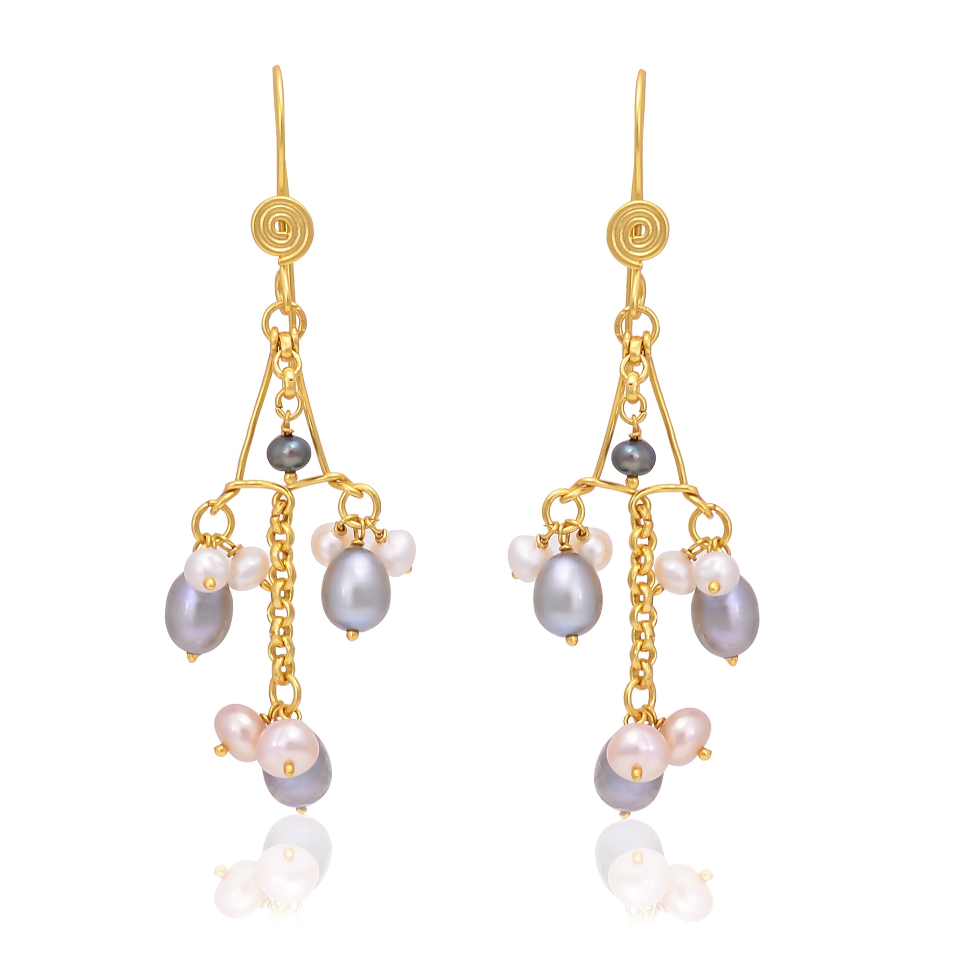 Silver Gold Plated Multi-Coloured Pearl Earring