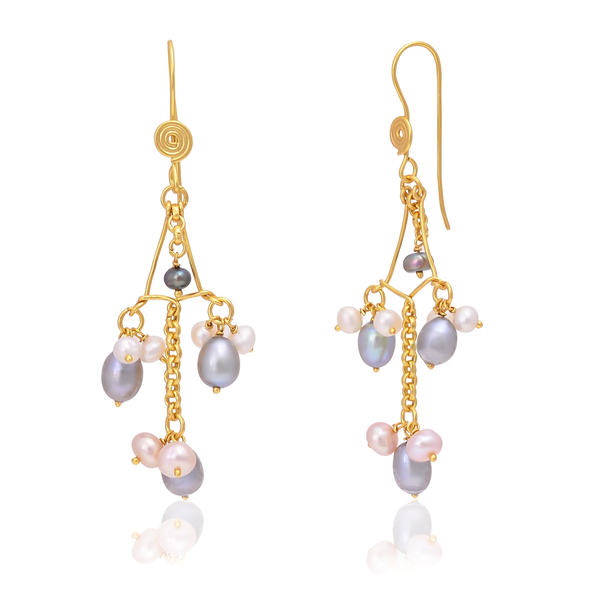 Silver Gold Plated Multi-Coloured Pearl Earring