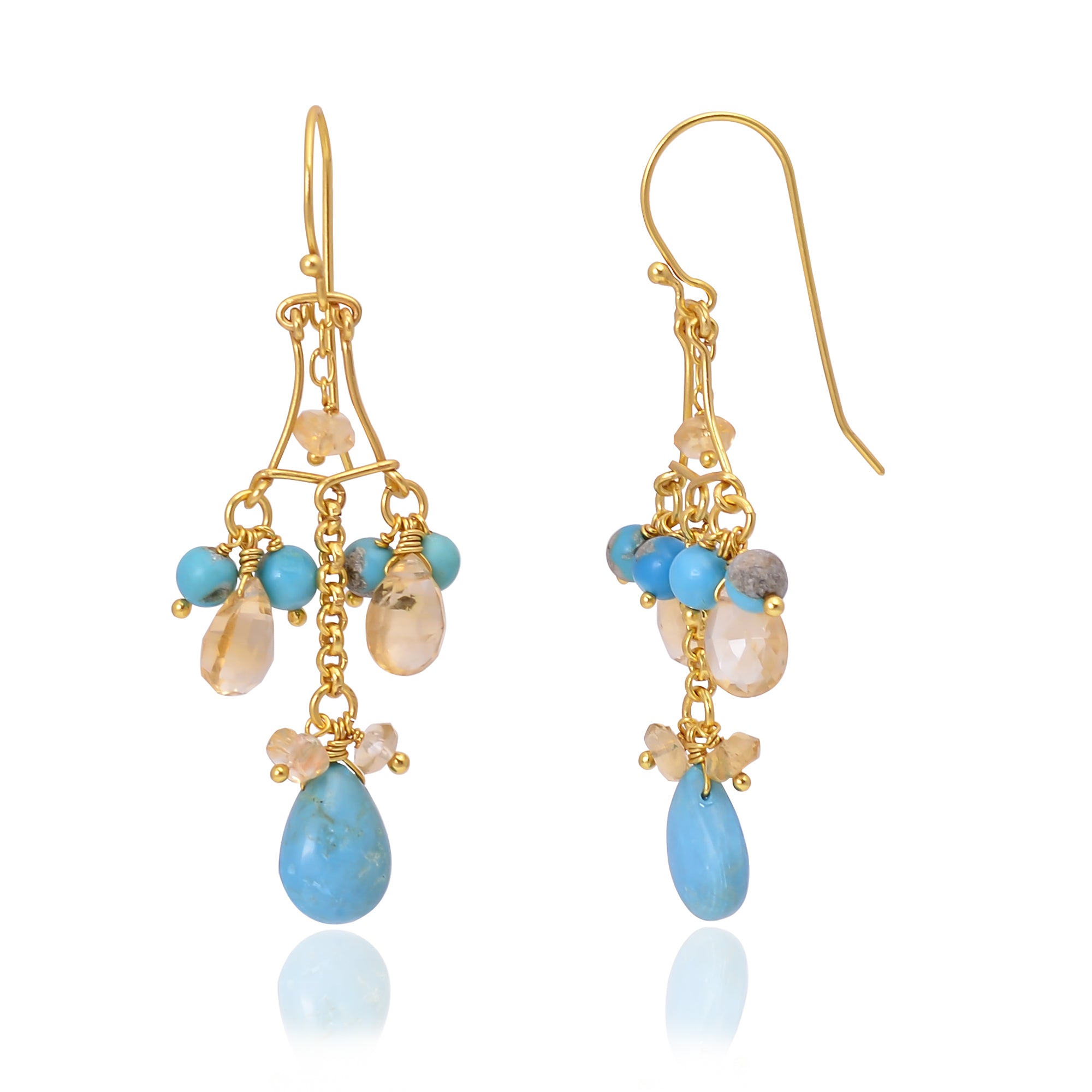 Silver Gold Plated Citrine and Turquoise Earring