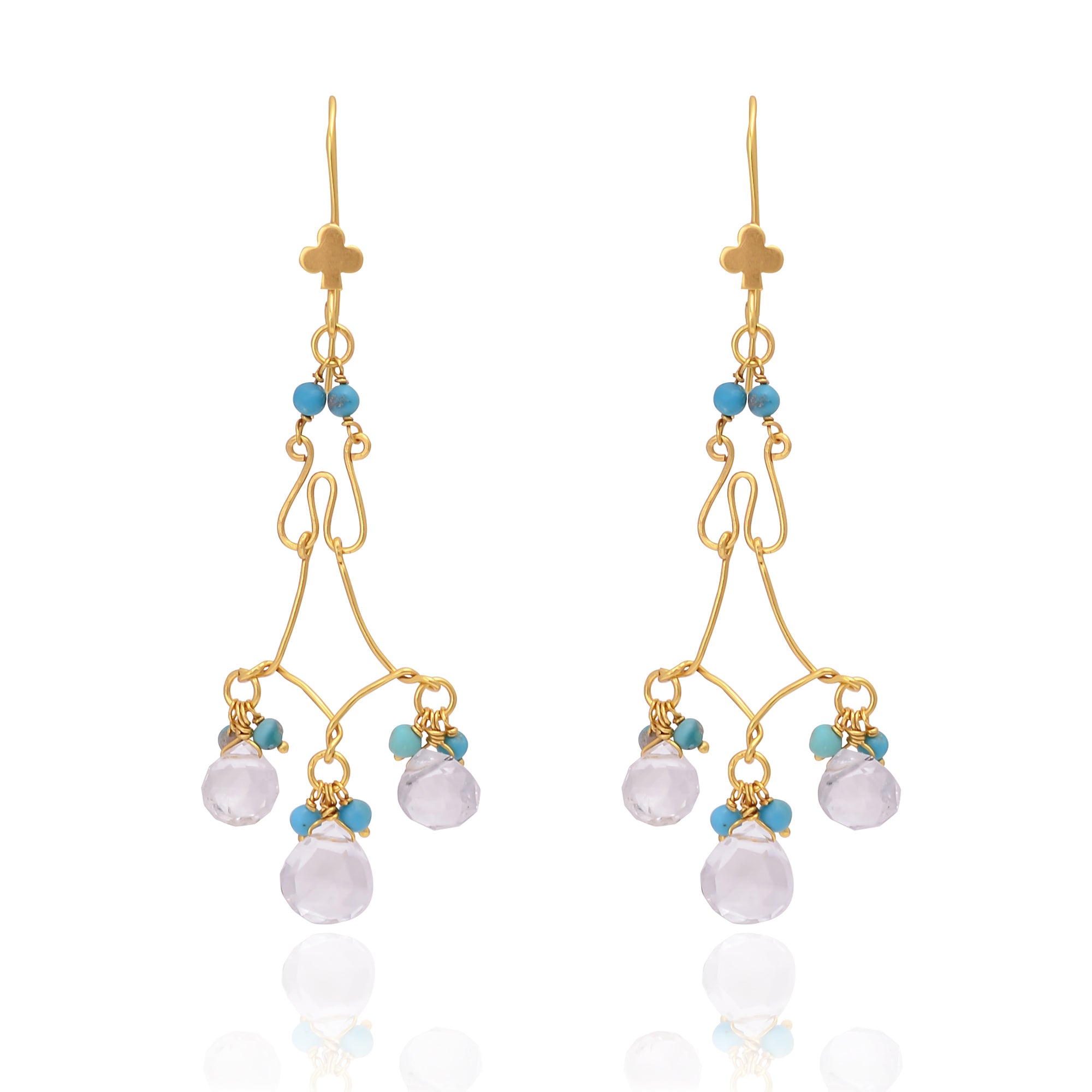 Silver Gold Plated Turquoise and Crystal Earring