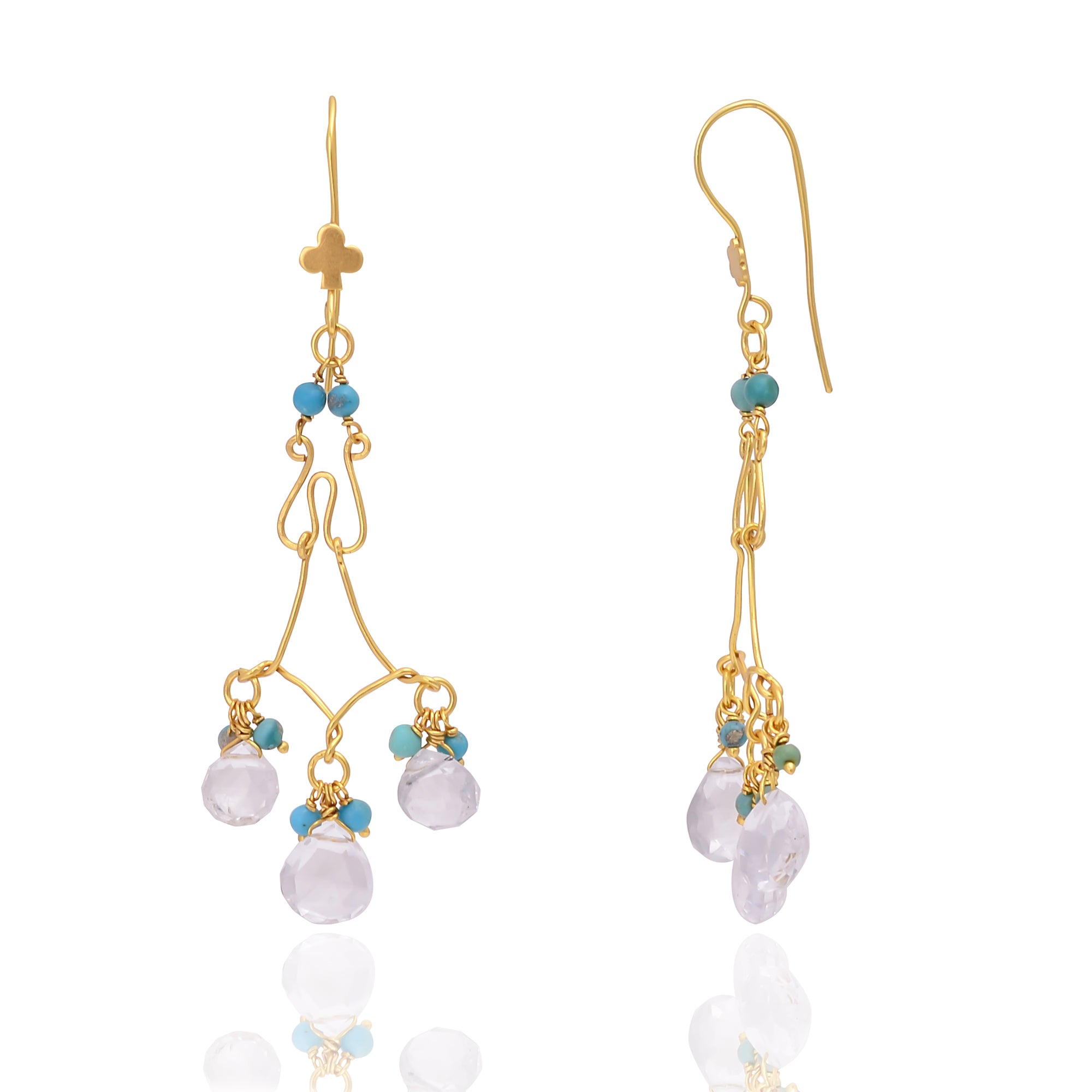Silver Gold Plated Turquoise and Crystal Earring